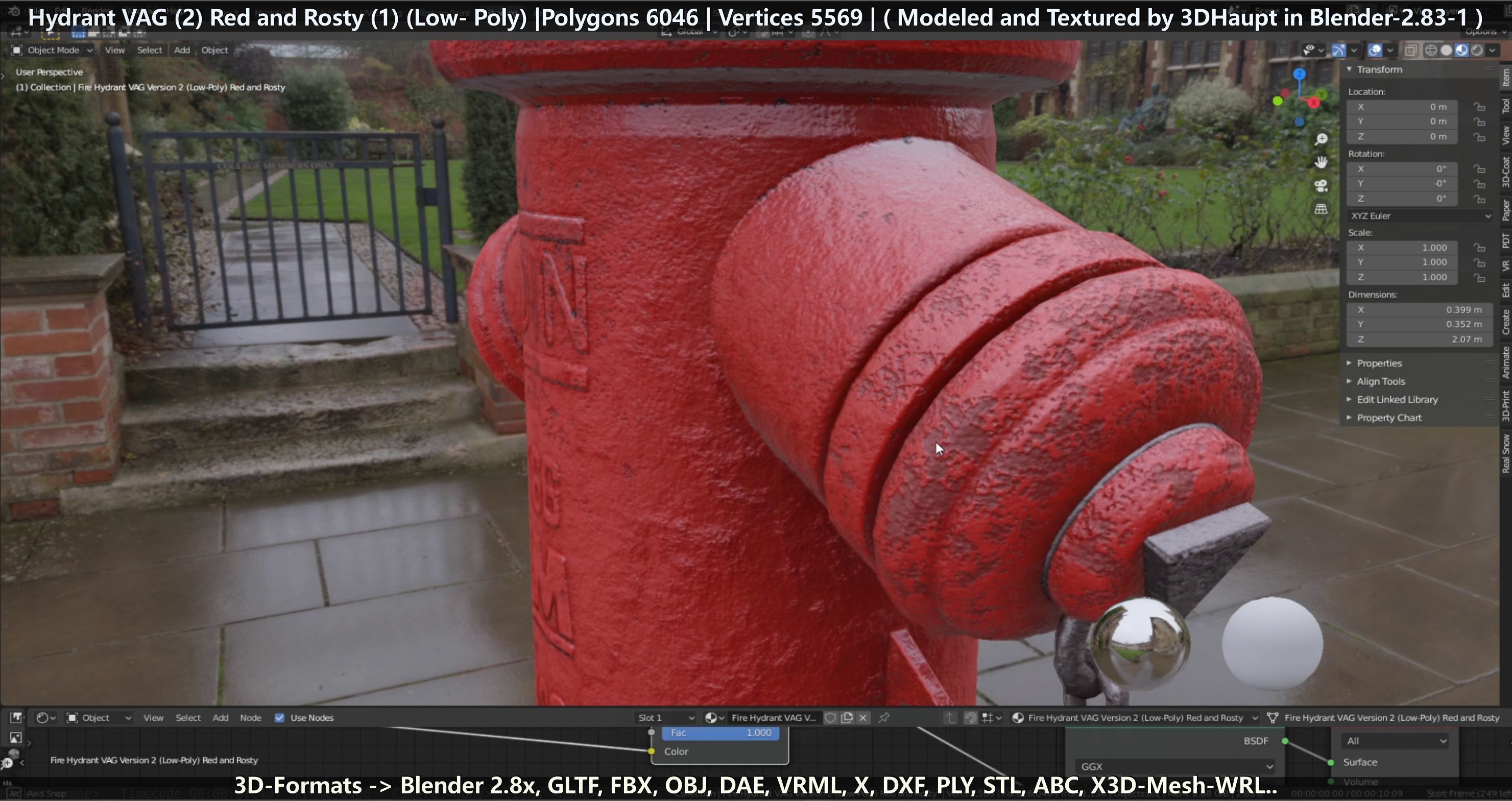 Fire Hydrant VAG 2 - Red and Rosty 1 - Low-poly 3D model_84