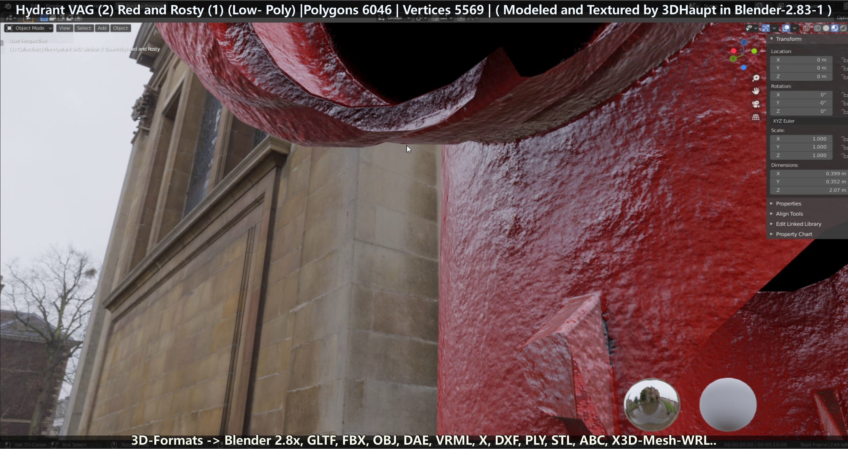 Fire Hydrant VAG 2 - Red and Rosty 1 - Low-poly 3D model_133