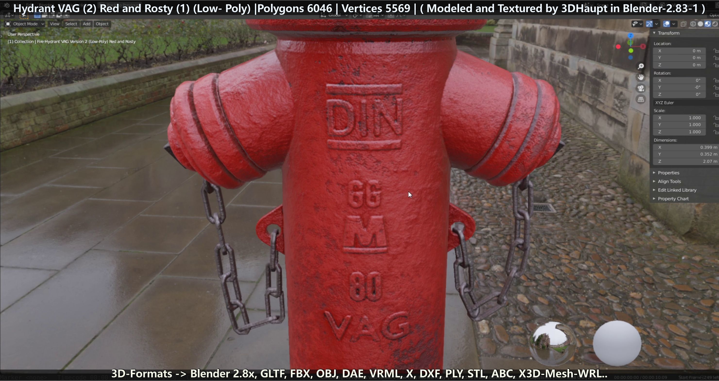 Fire Hydrant VAG 2 - Red and Rosty 1 - Low-poly 3D model_145