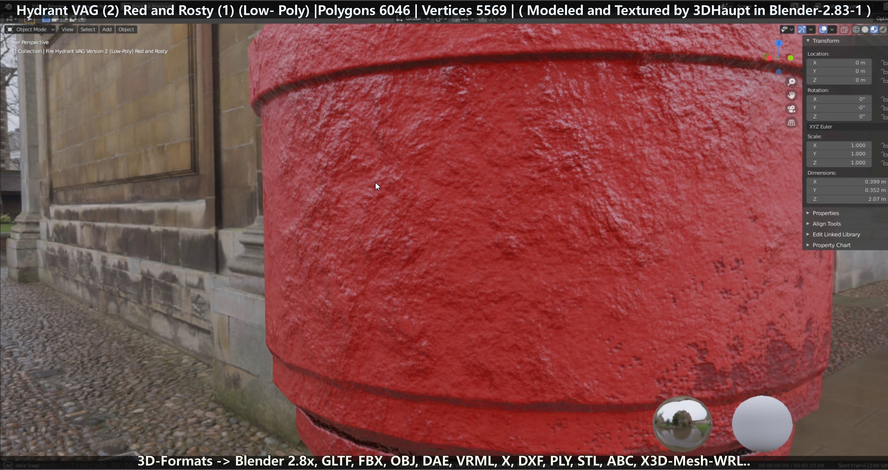 Fire Hydrant VAG 2 - Red and Rosty 1 - Low-poly 3D model_118