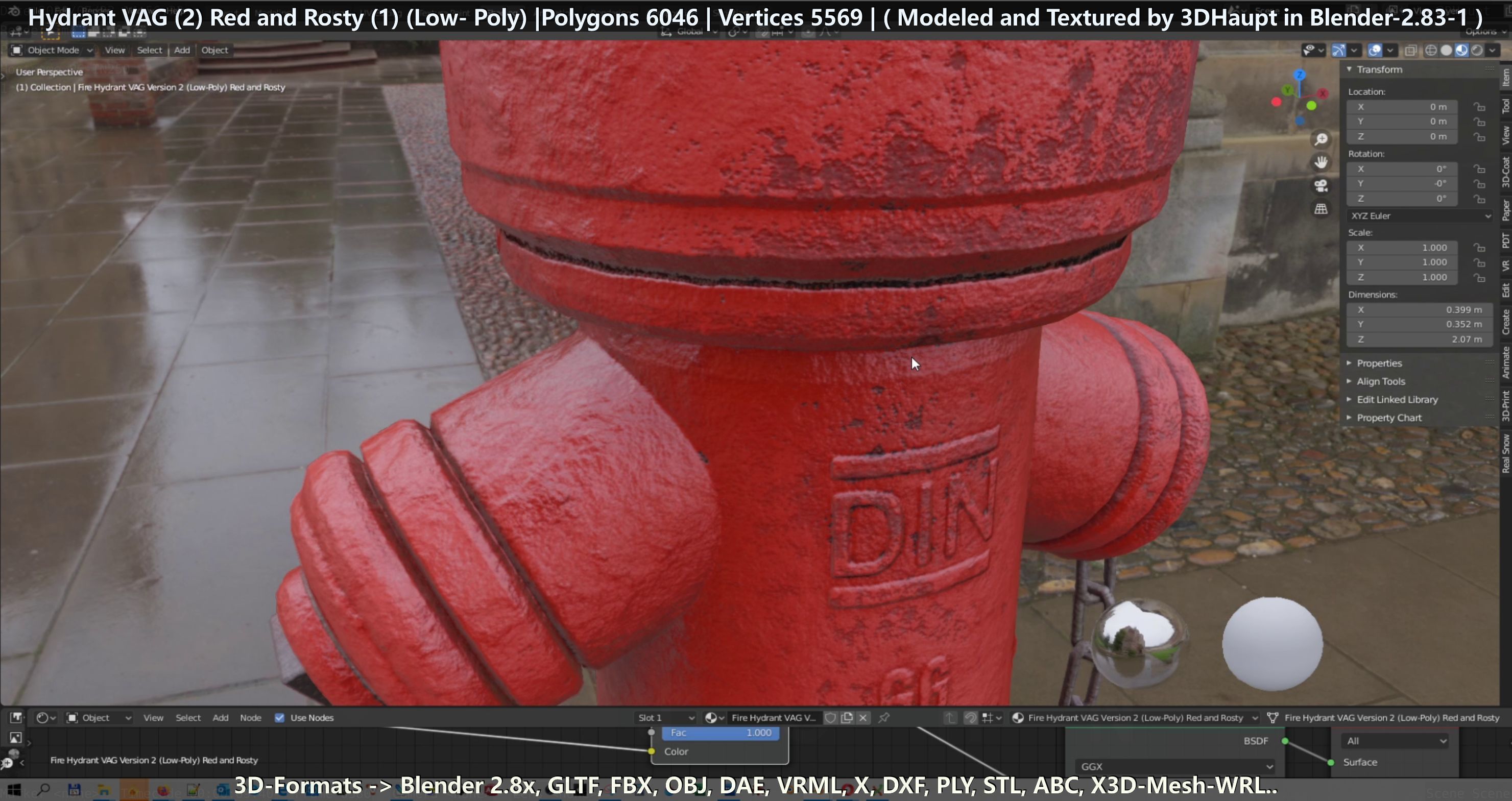 Fire Hydrant VAG 2 - Red and Rosty 1 - Low-poly 3D model_95