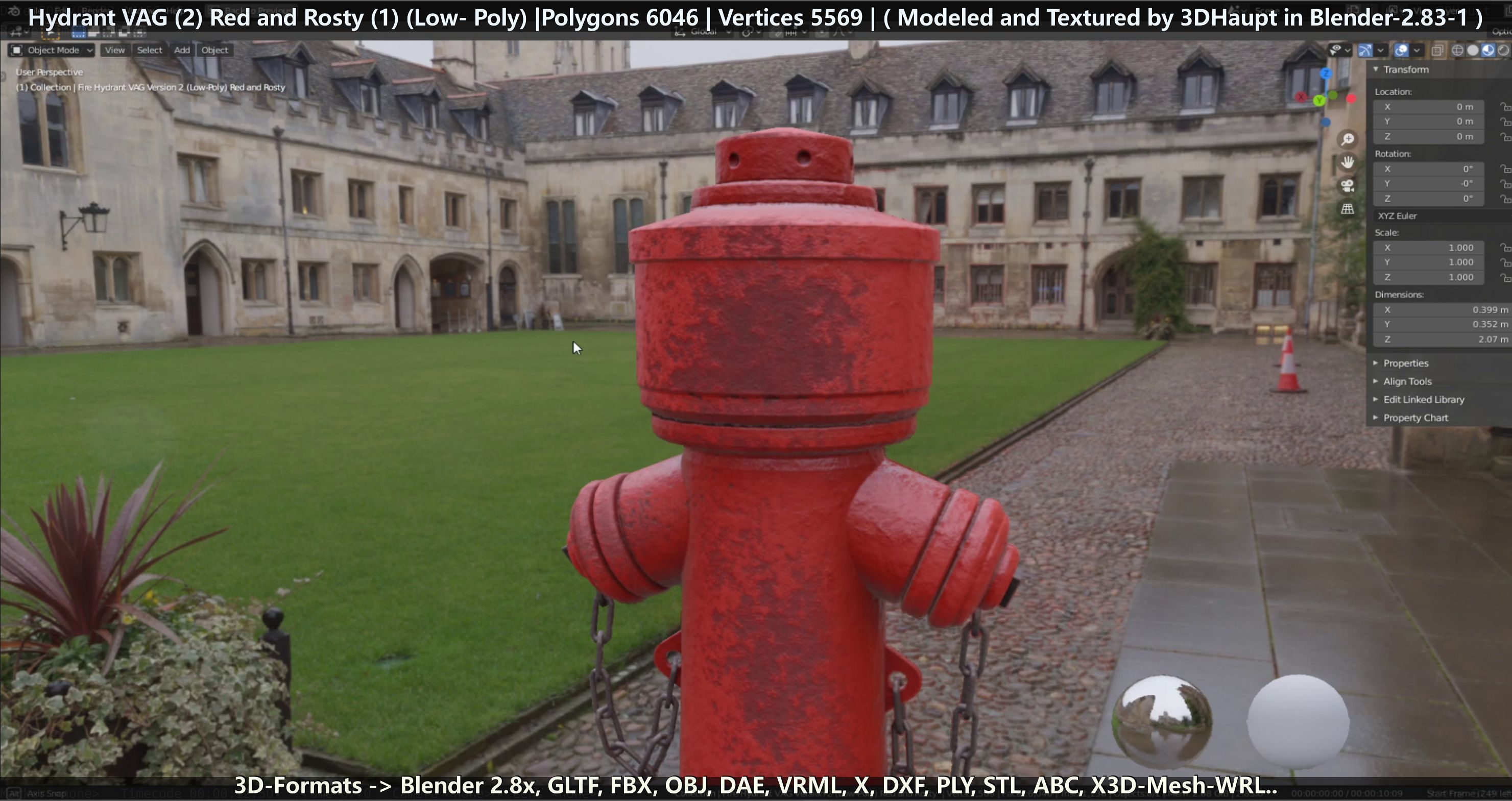 Fire Hydrant VAG 2 - Red and Rosty 1 - Low-poly 3D model_110