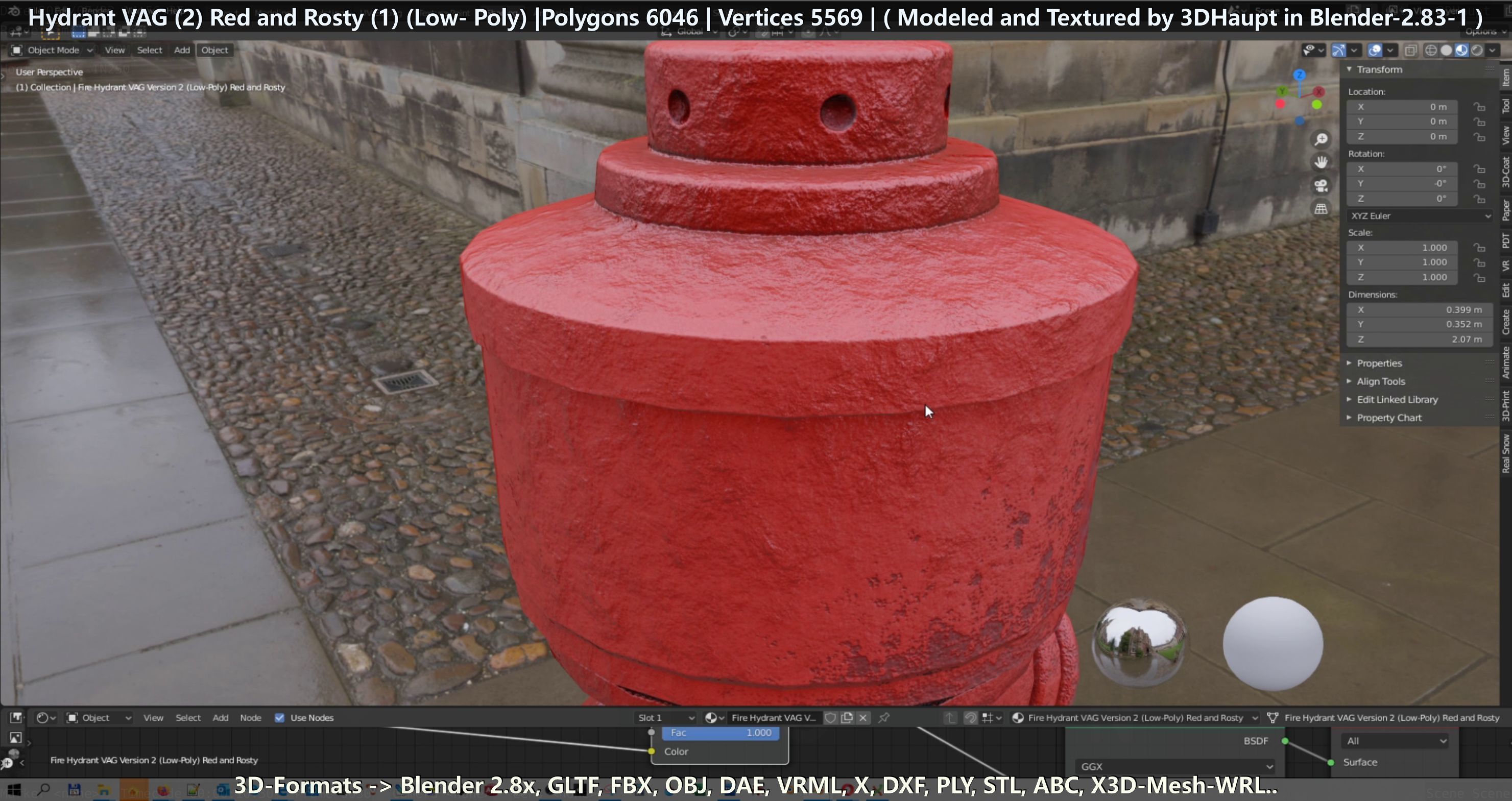Fire Hydrant VAG 2 - Red and Rosty 1 - Low-poly 3D model_101