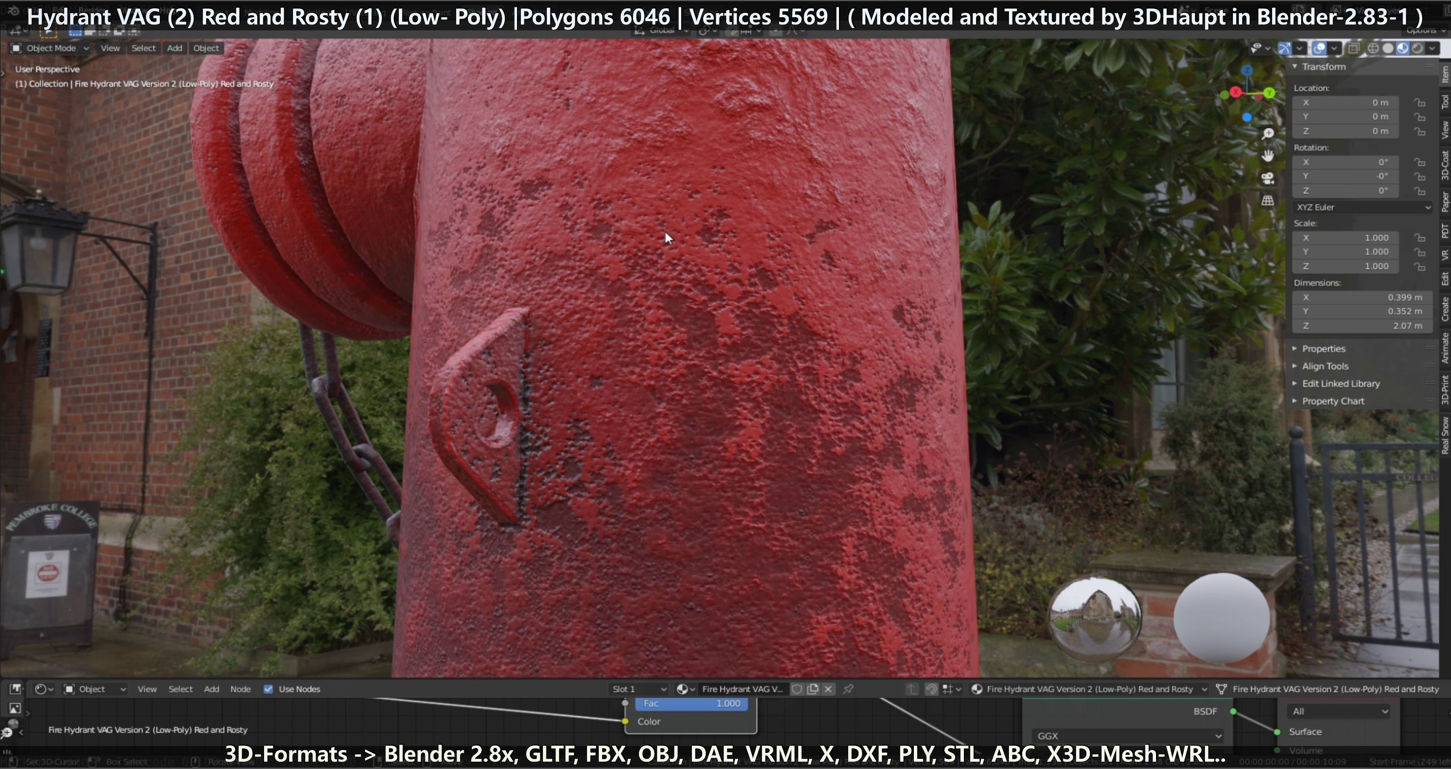 Fire Hydrant VAG 2 - Red and Rosty 1 - Low-poly 3D model_70