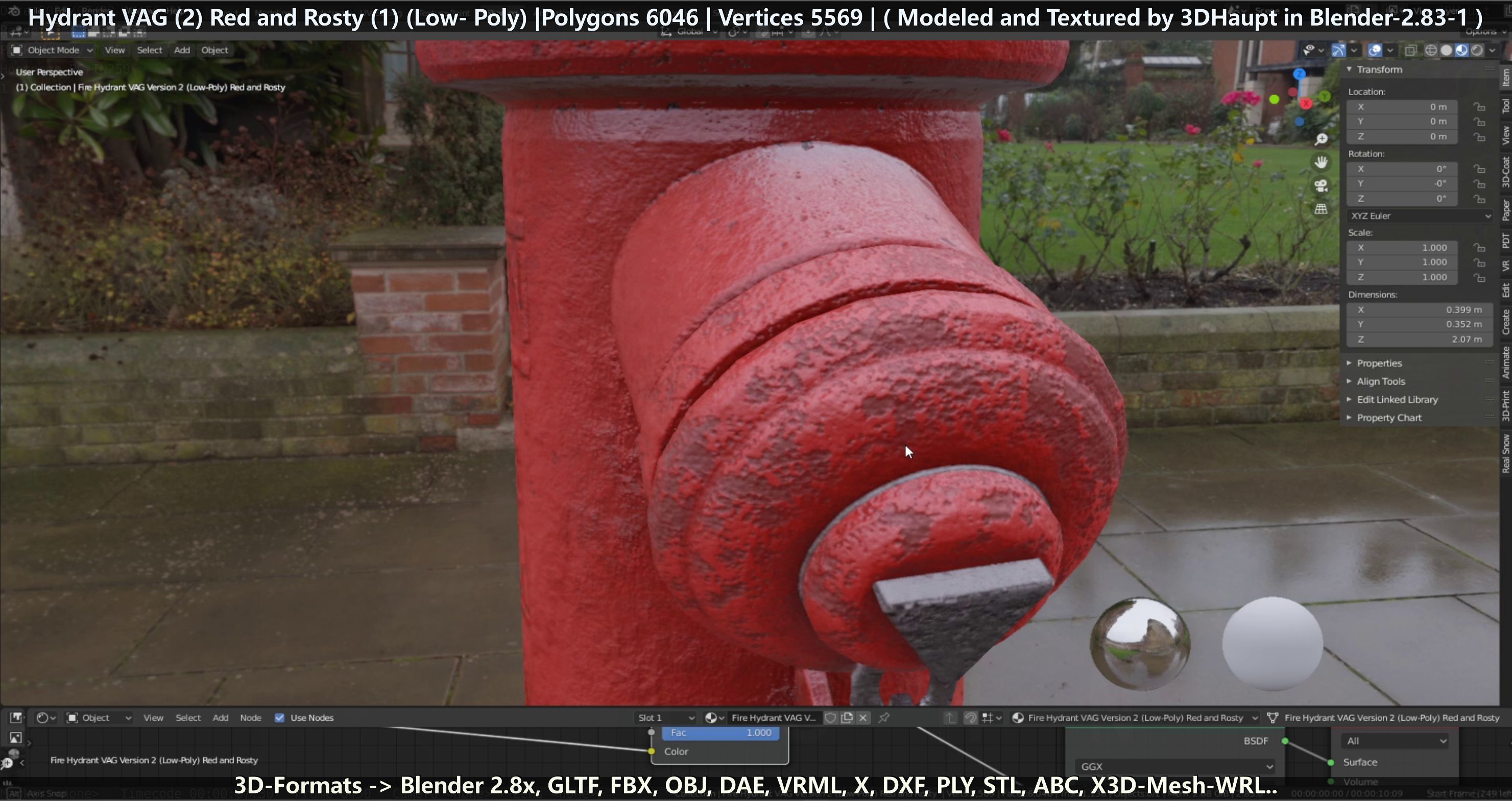 Fire Hydrant VAG 2 - Red and Rosty 1 - Low-poly 3D model_85