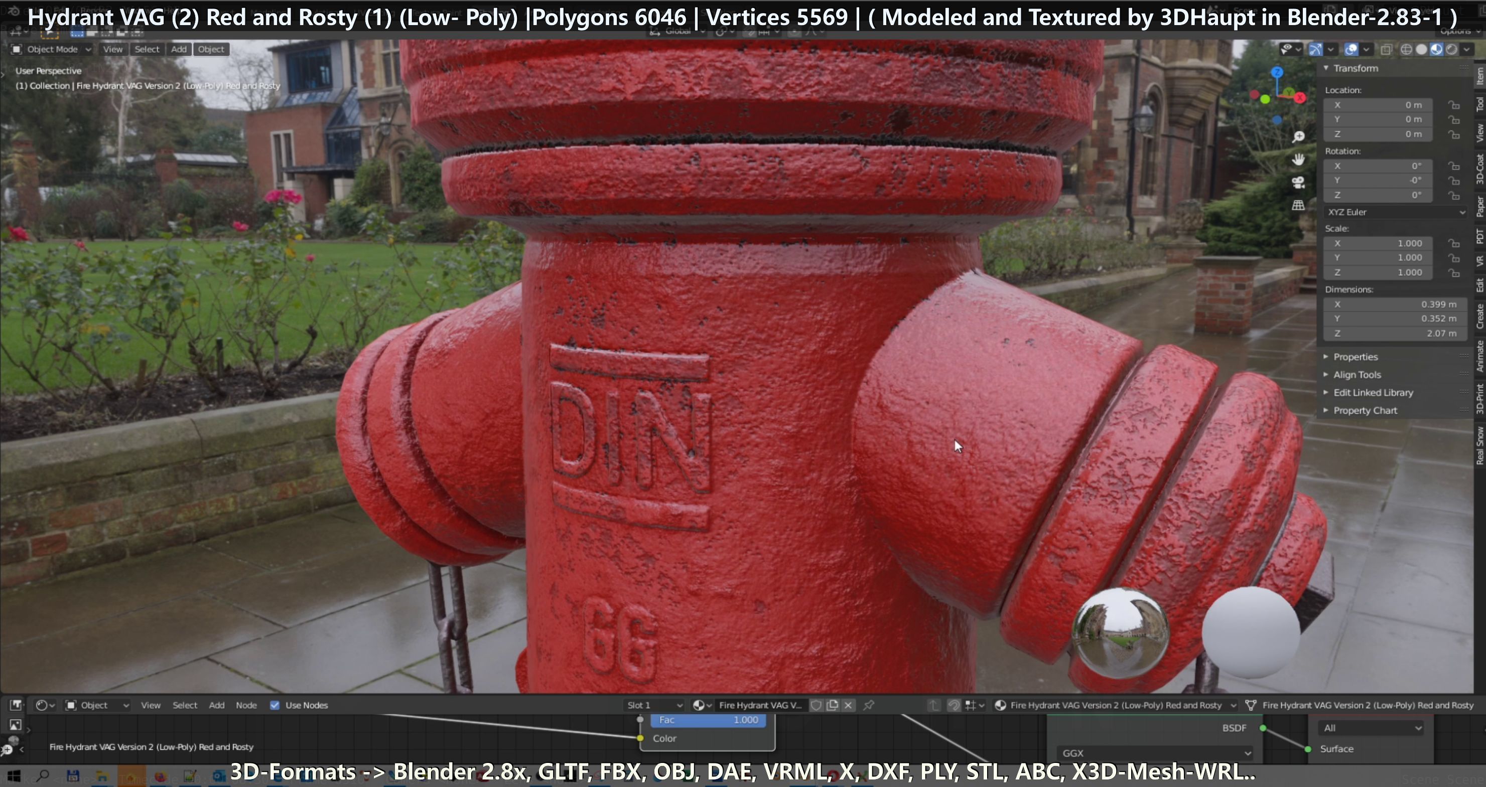 Fire Hydrant VAG 2 - Red and Rosty 1 - Low-poly 3D model_17