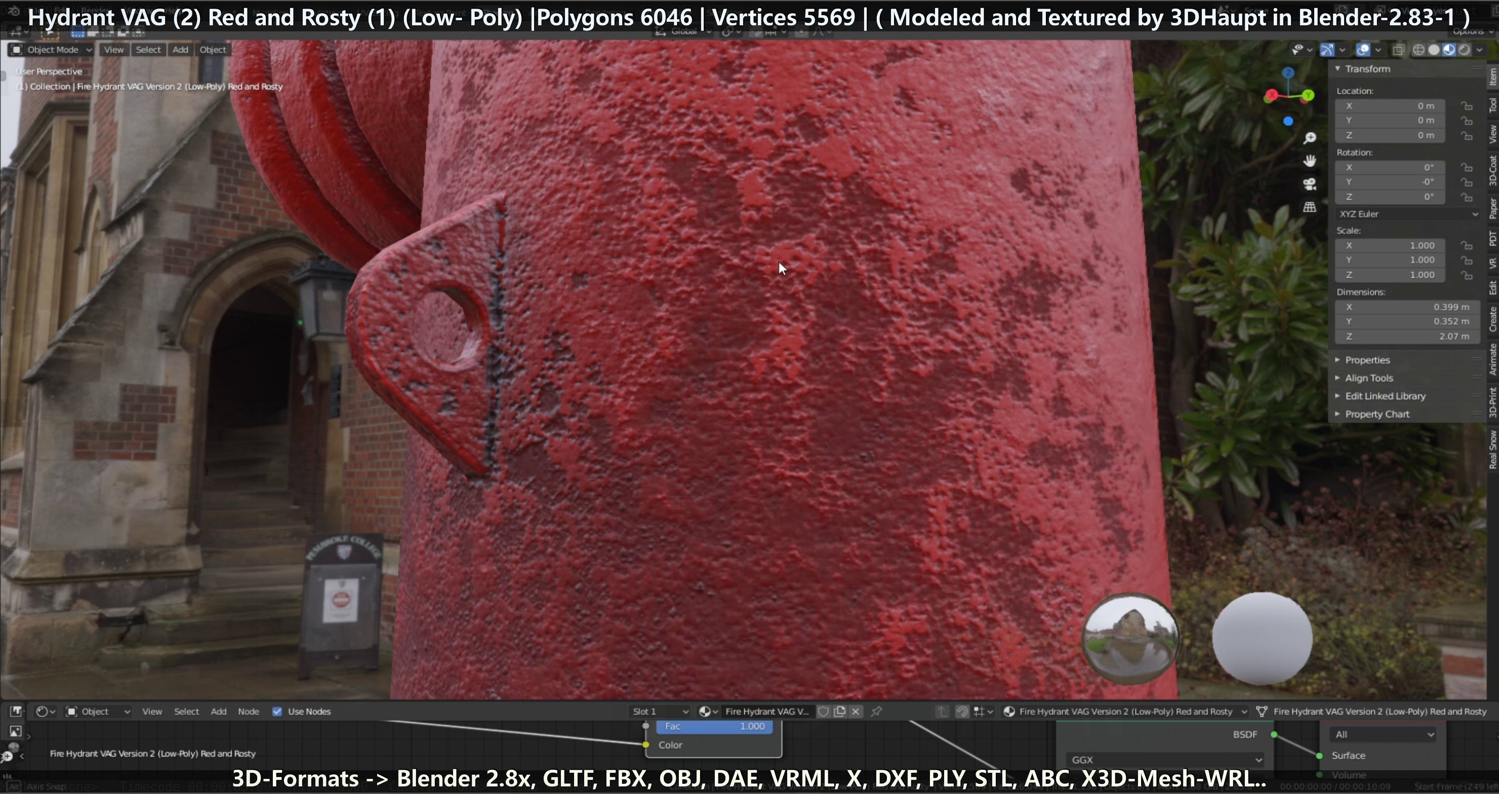 Fire Hydrant VAG 2 - Red and Rosty 1 - Low-poly 3D model_68