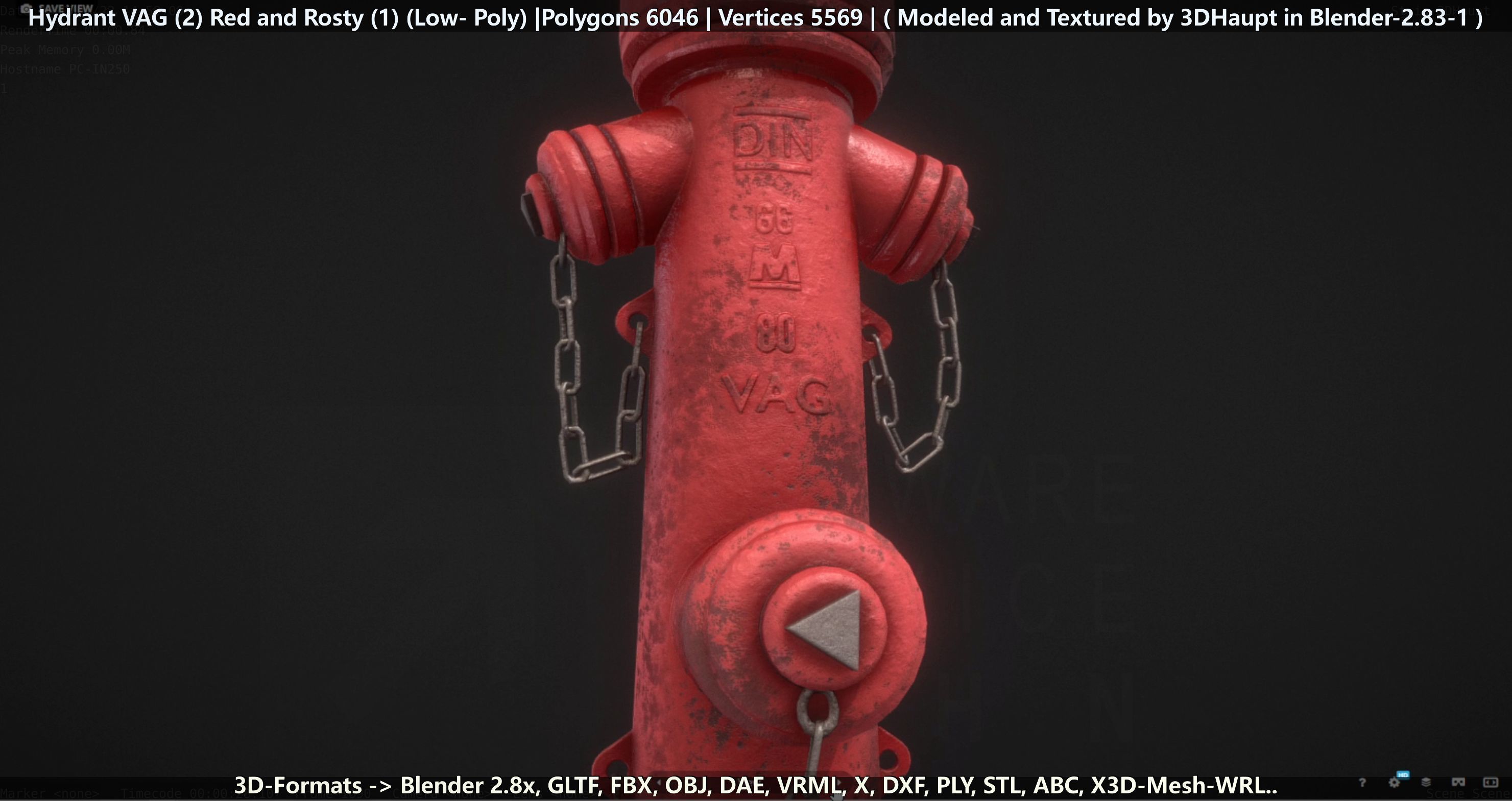 Fire Hydrant VAG 2 - Red and Rosty 1 - Low-poly 3D model_39