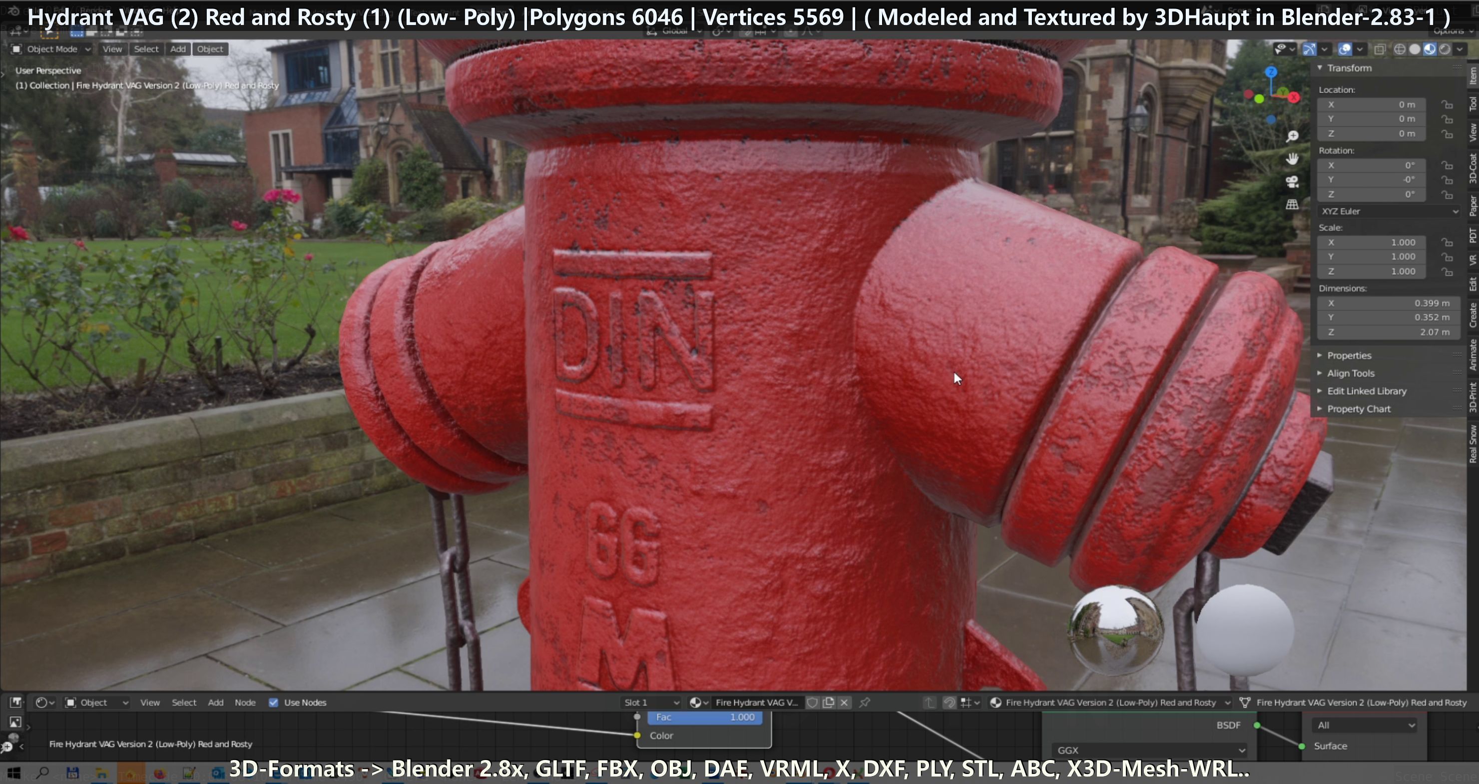Fire Hydrant VAG 2 - Red and Rosty 1 - Low-poly 3D model_88