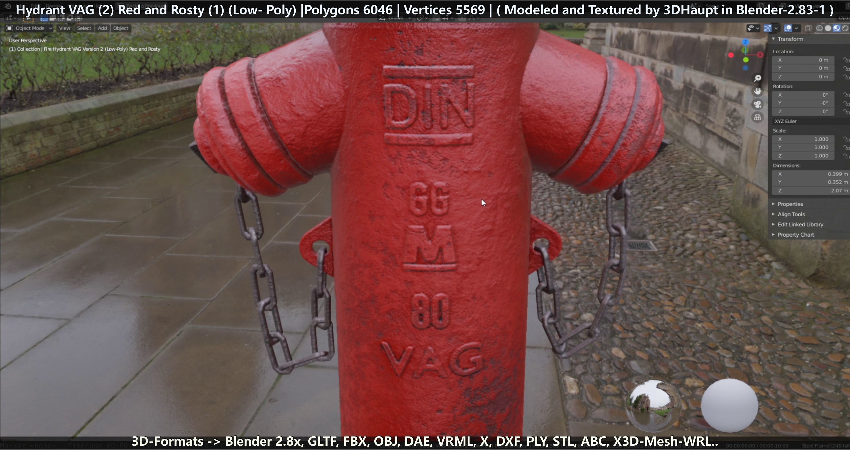 Fire Hydrant VAG 2 - Red and Rosty 1 - Low-poly 3D model_30