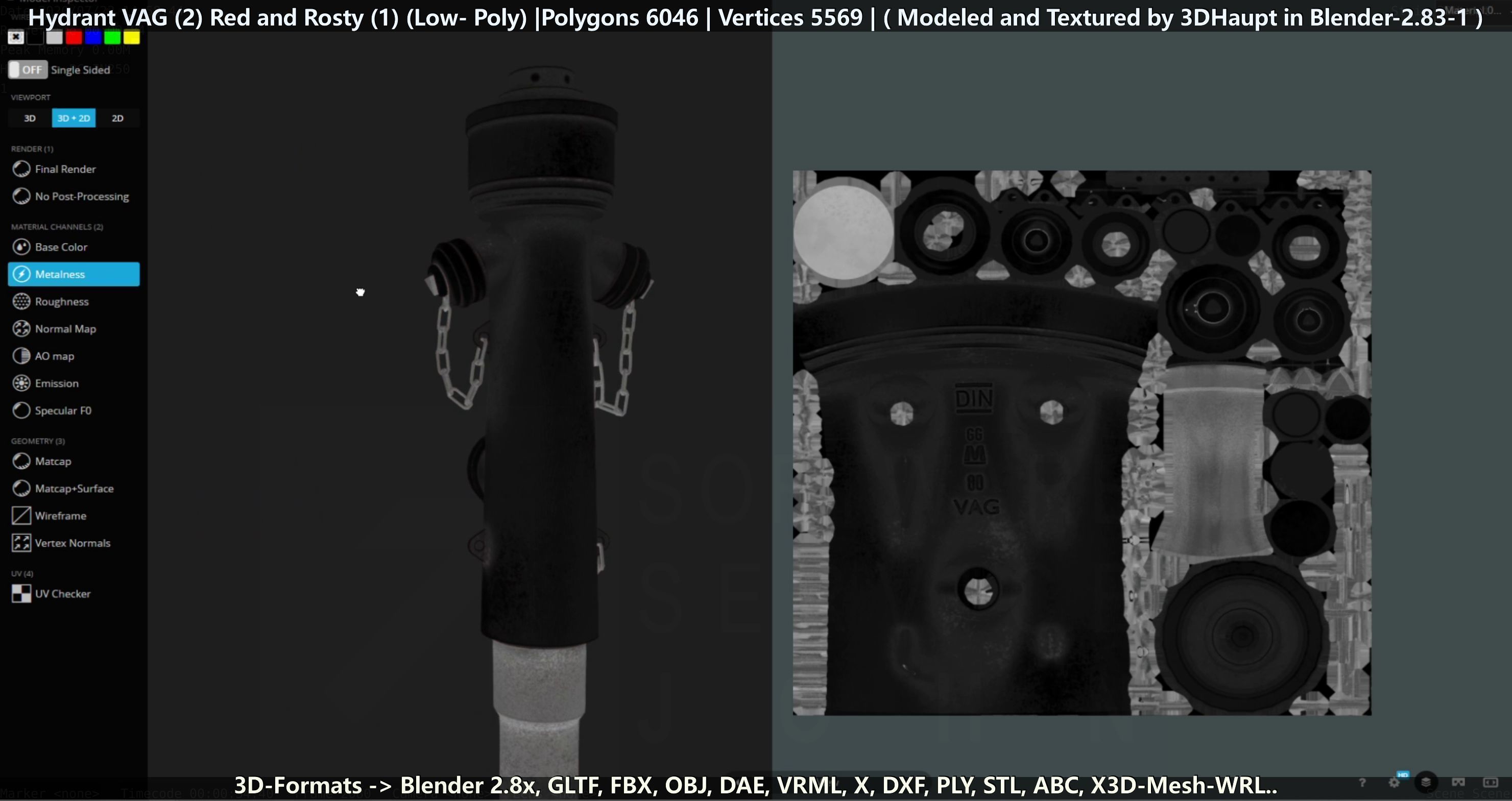 Fire Hydrant VAG 2 - Red and Rosty 1 - Low-poly 3D model_42