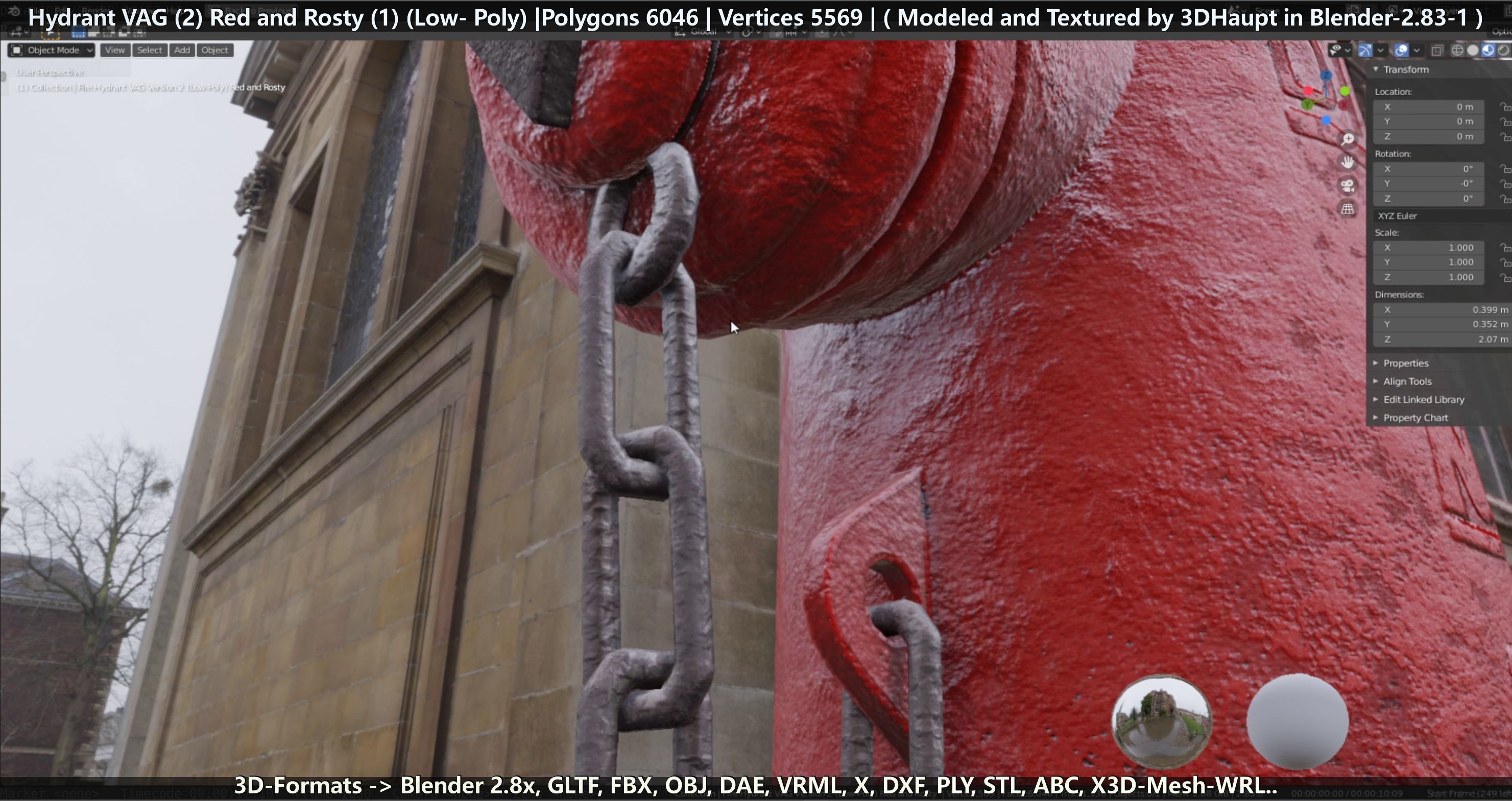 Fire Hydrant VAG 2 - Red and Rosty 1 - Low-poly 3D model_24