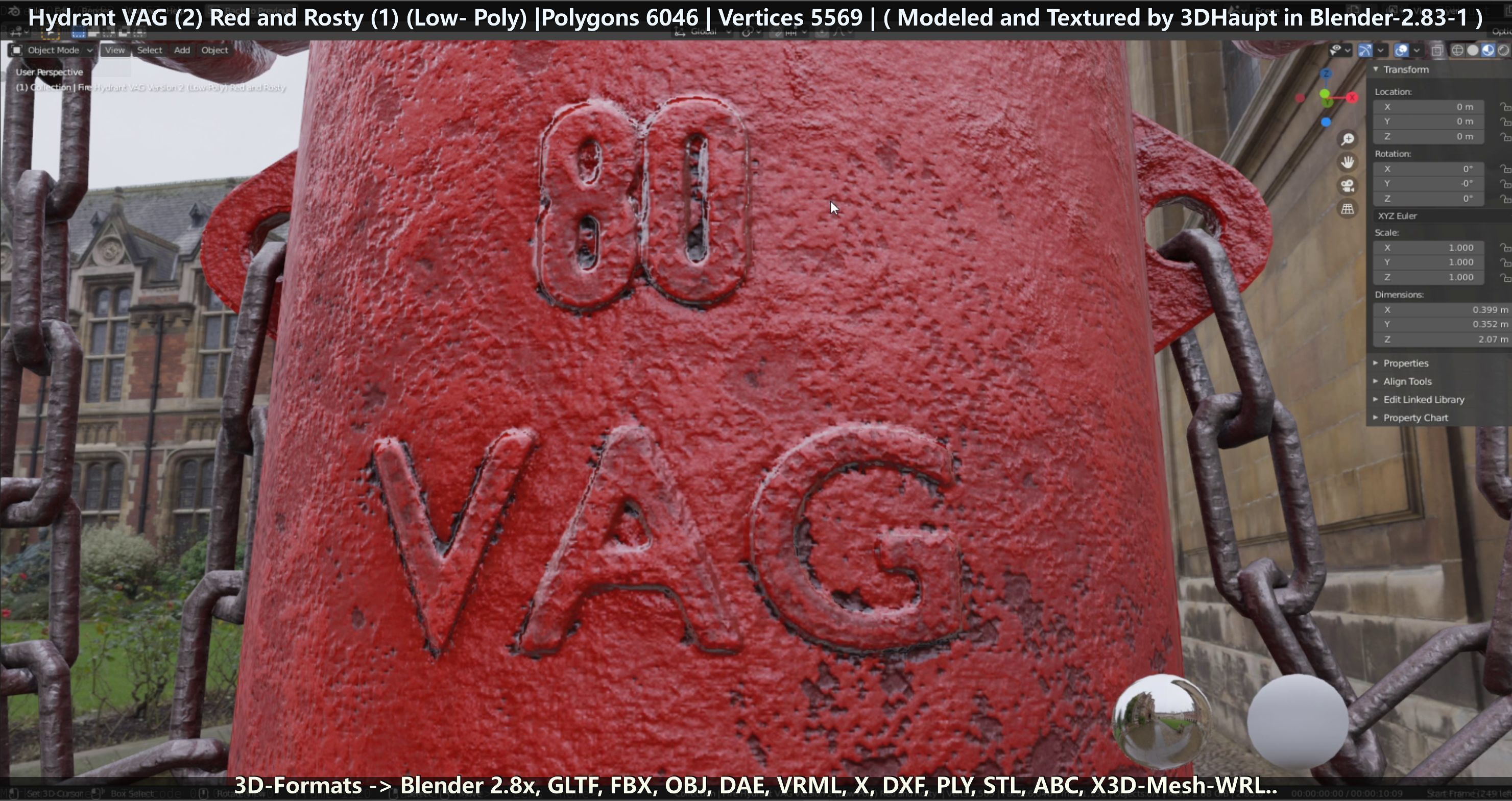 Fire Hydrant VAG 2 - Red and Rosty 1 - Low-poly 3D model_139