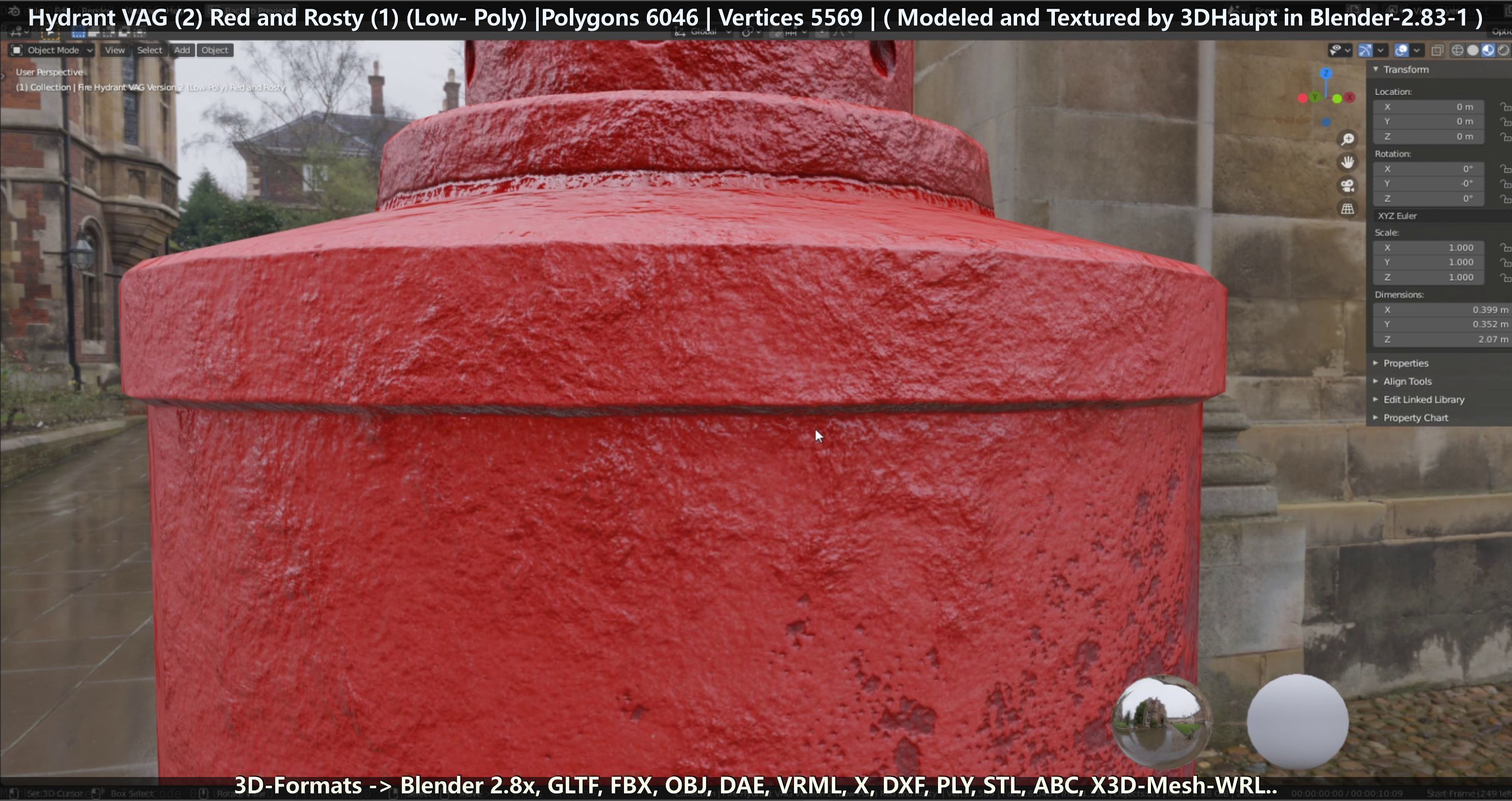Fire Hydrant VAG 2 - Red and Rosty 1 - Low-poly 3D model_23