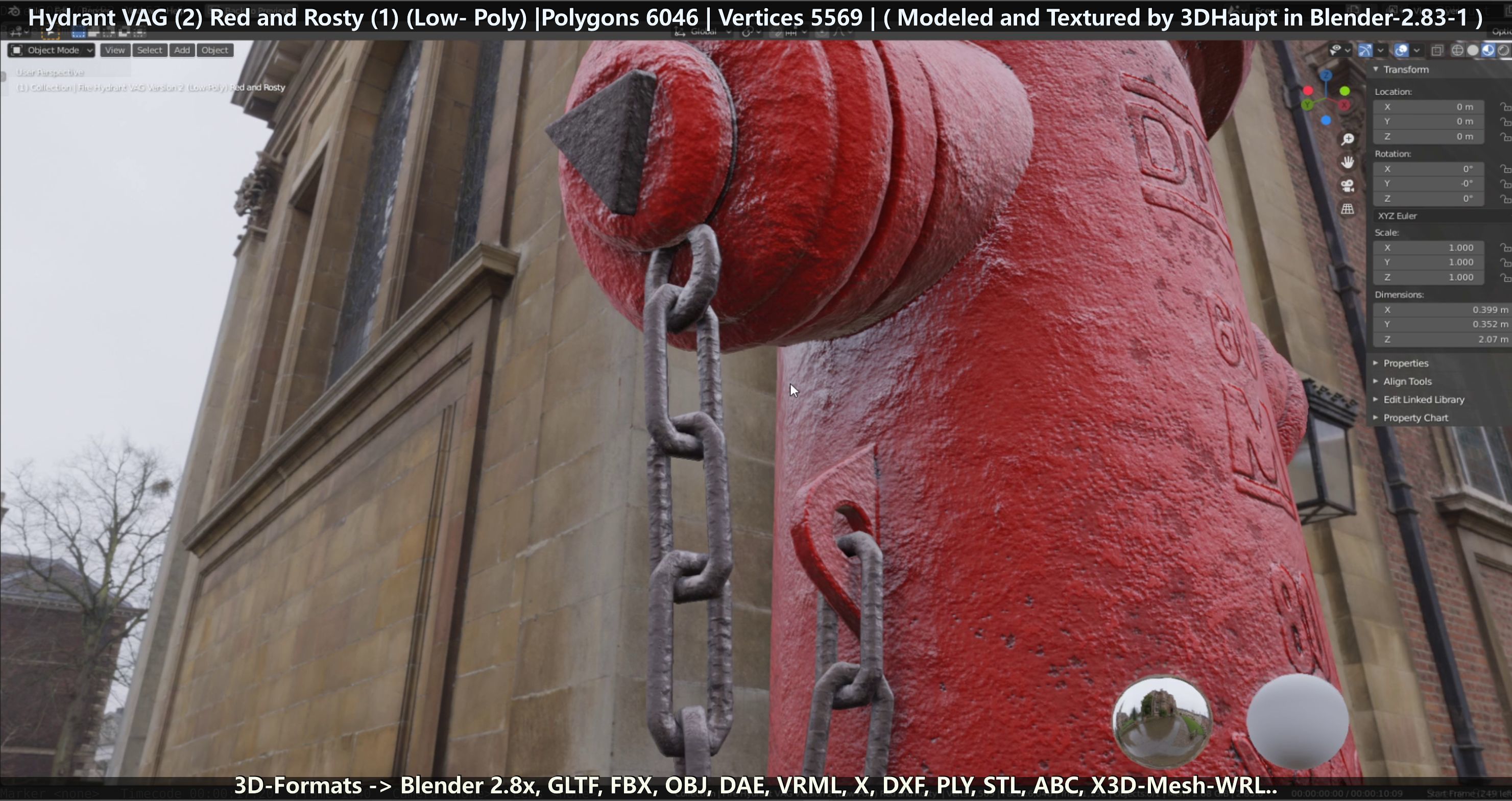 Fire Hydrant VAG 2 - Red and Rosty 1 - Low-poly 3D model_134