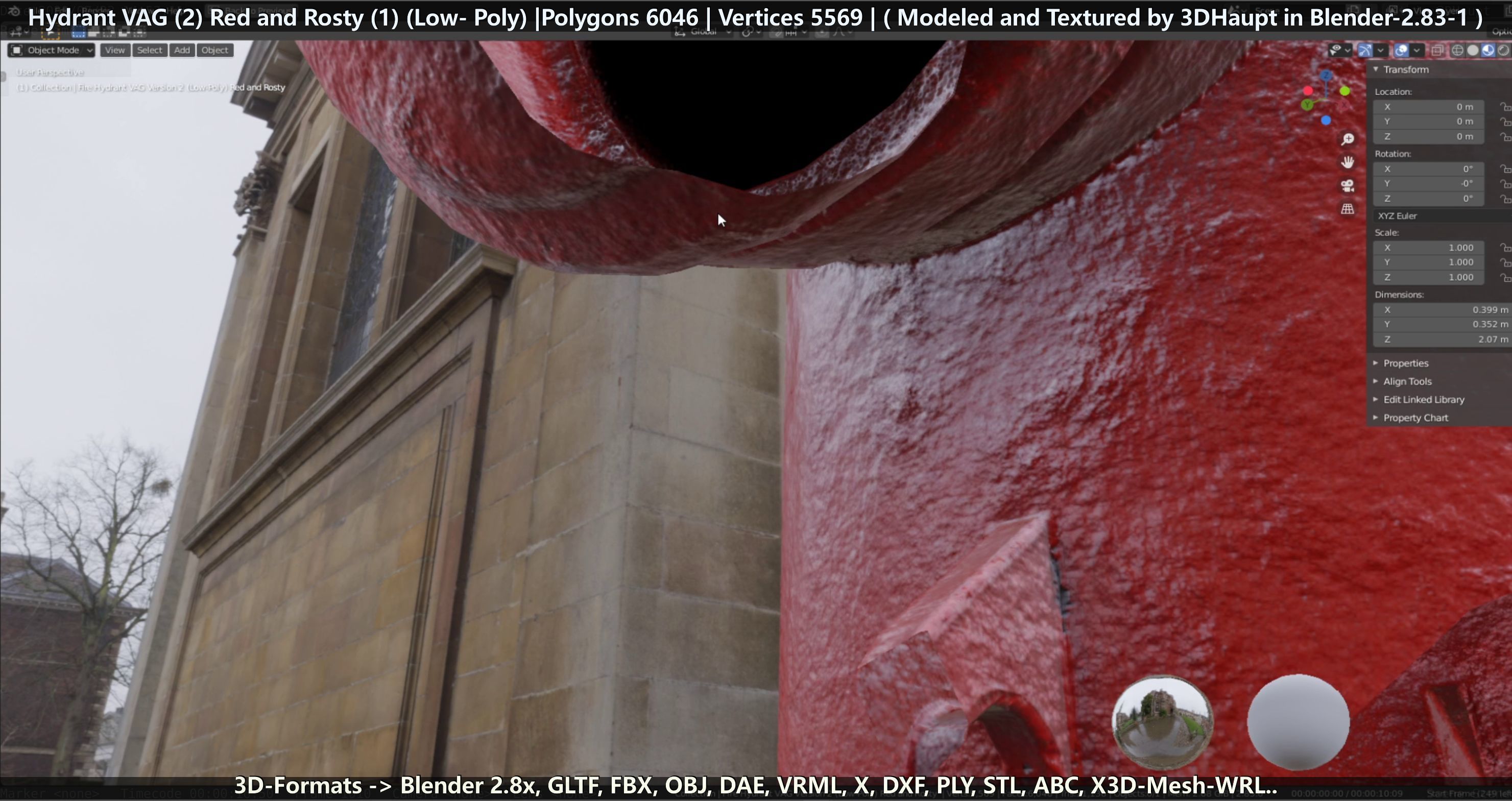 Fire Hydrant VAG 2 - Red and Rosty 1 - Low-poly 3D model_129