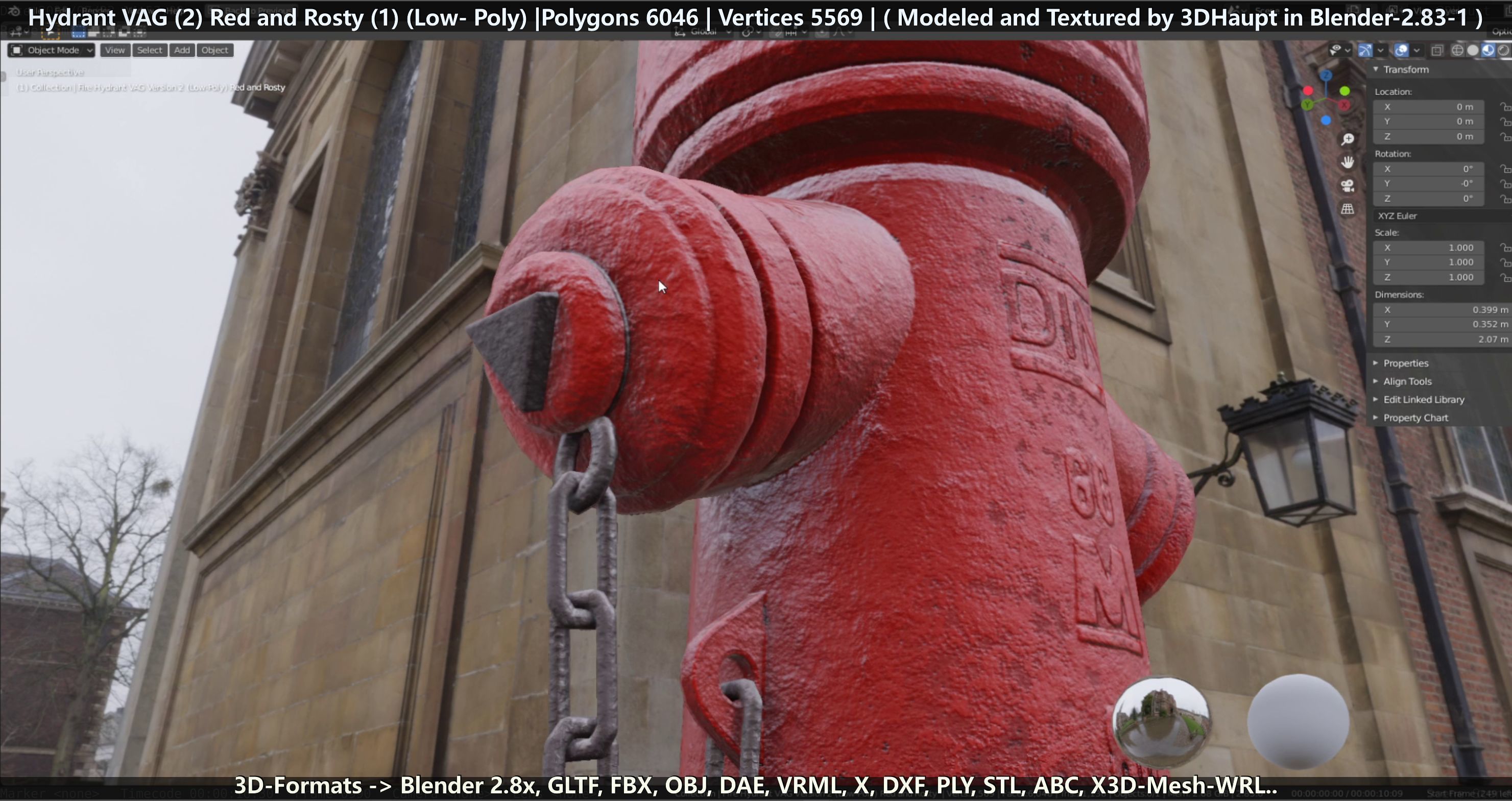 Fire Hydrant VAG 2 - Red and Rosty 1 - Low-poly 3D model_132