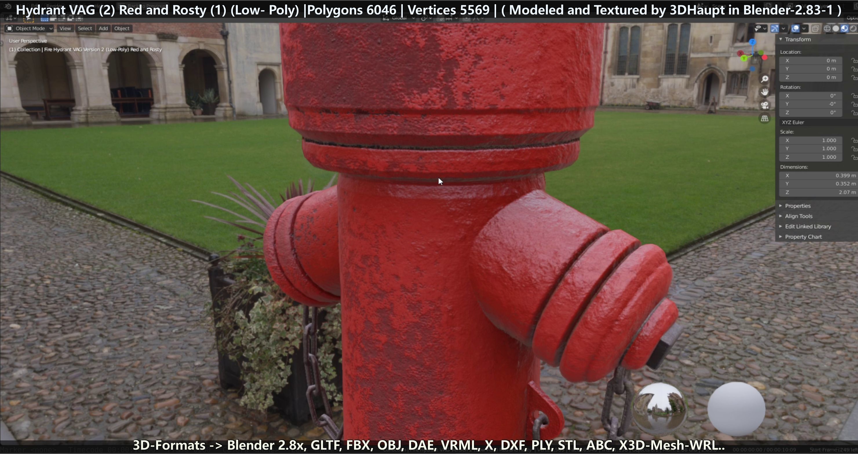 Fire Hydrant VAG 2 - Red and Rosty 1 - Low-poly 3D model_128