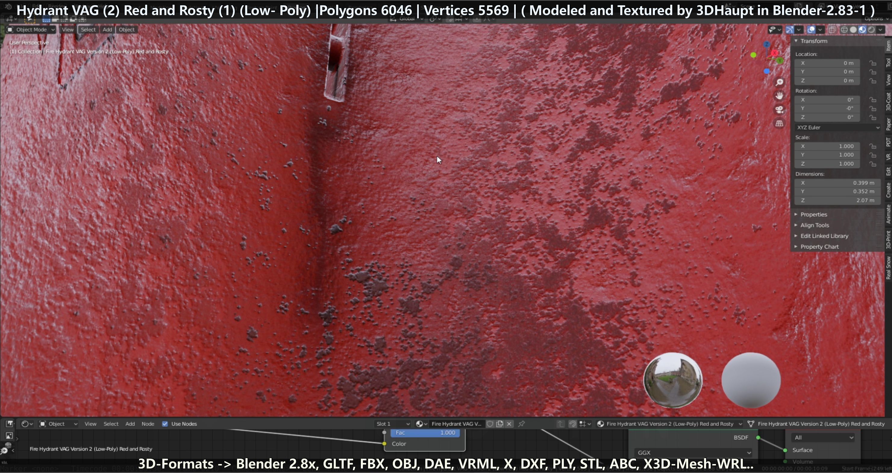 Fire Hydrant VAG 2 - Red and Rosty 1 - Low-poly 3D model_61