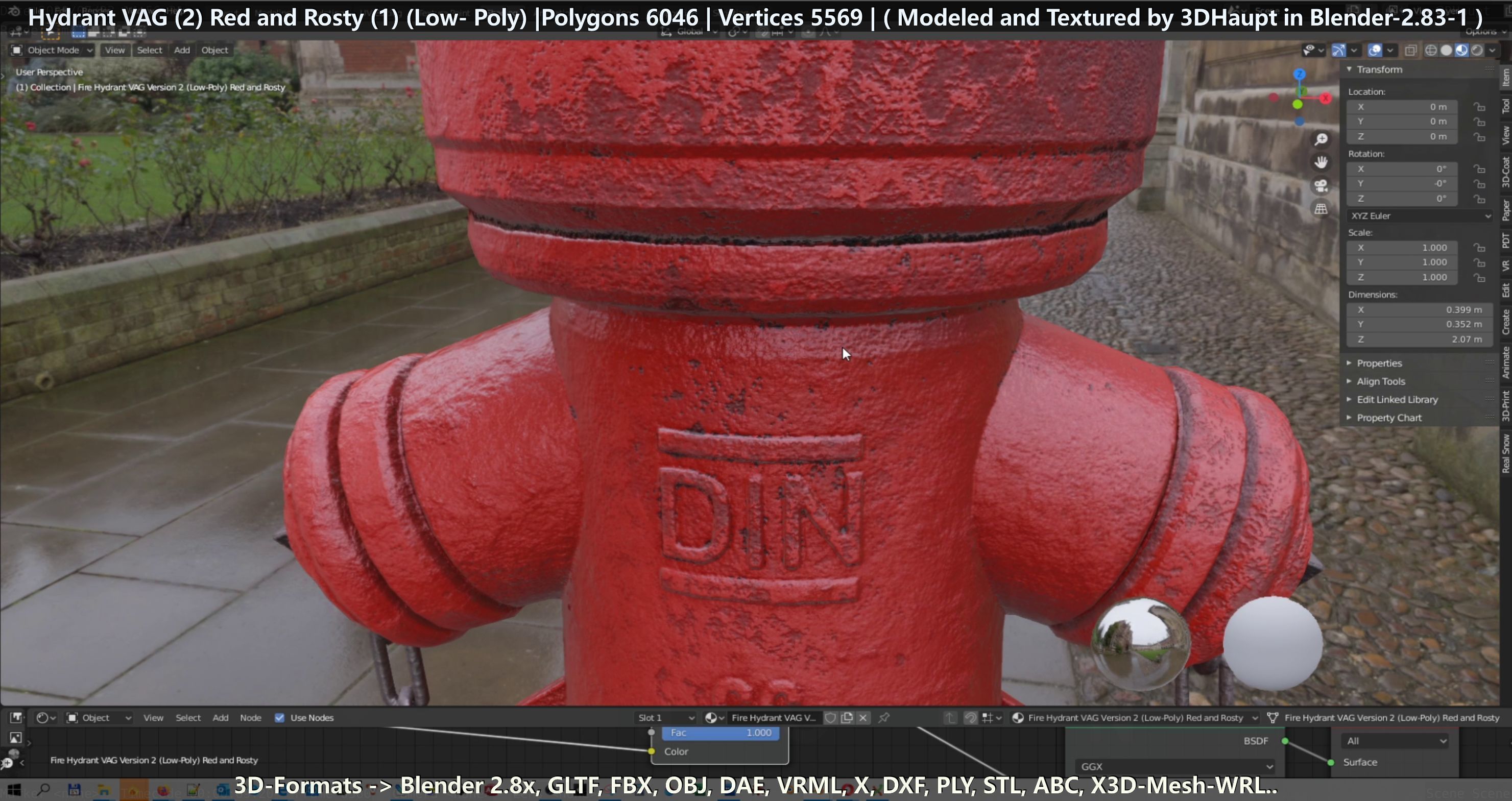 Fire Hydrant VAG 2 - Red and Rosty 1 - Low-poly 3D model_91