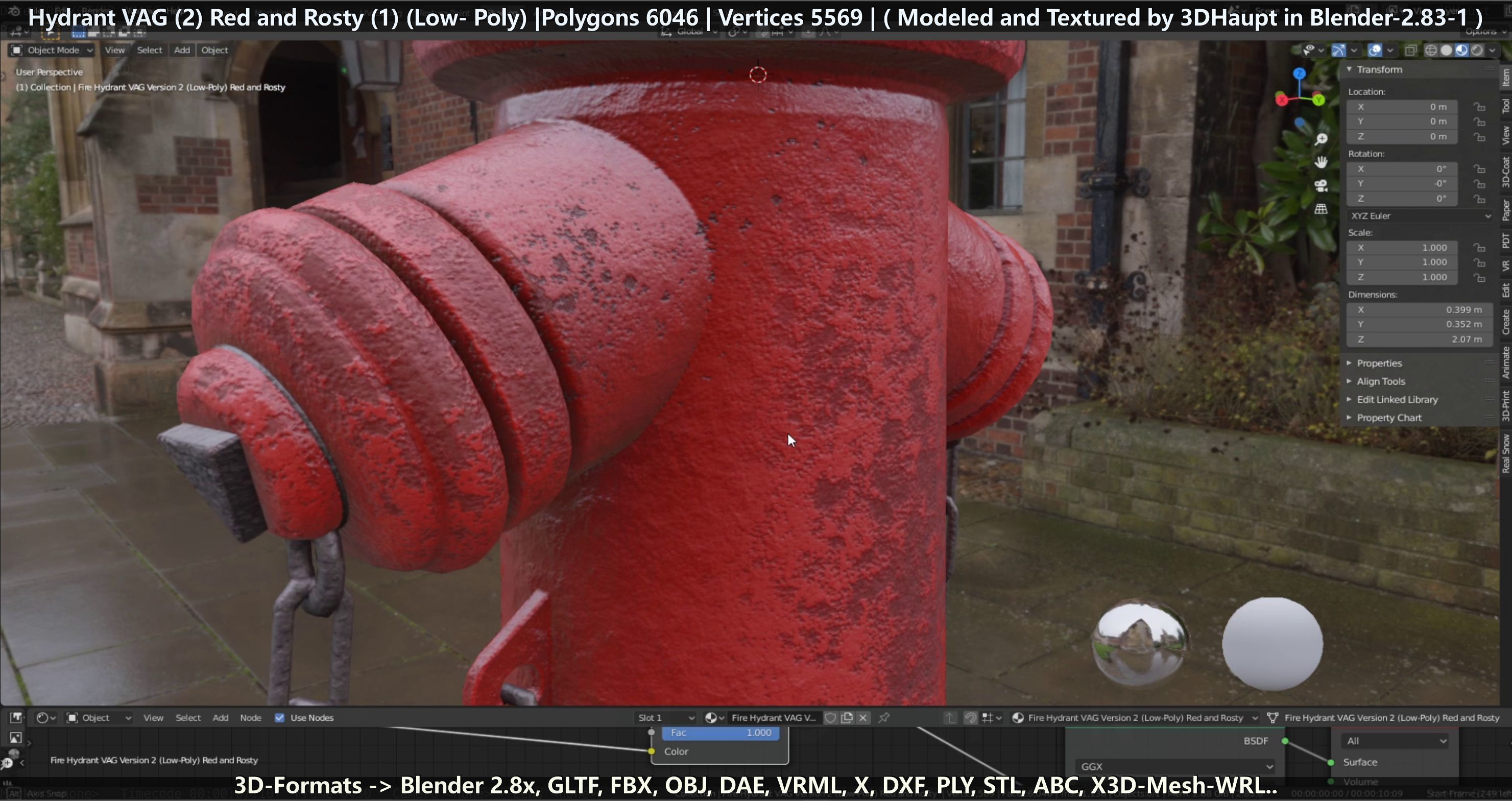 Fire Hydrant VAG 2 - Red and Rosty 1 - Low-poly 3D model_83