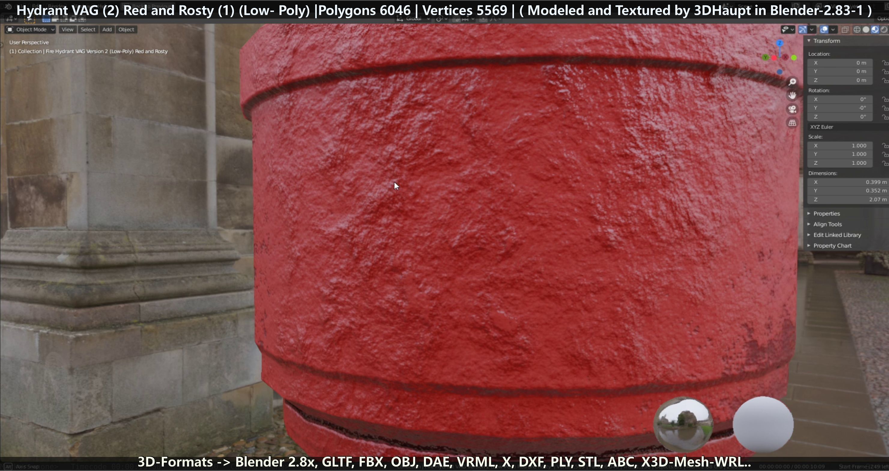 Fire Hydrant VAG 2 - Red and Rosty 1 - Low-poly 3D model_116