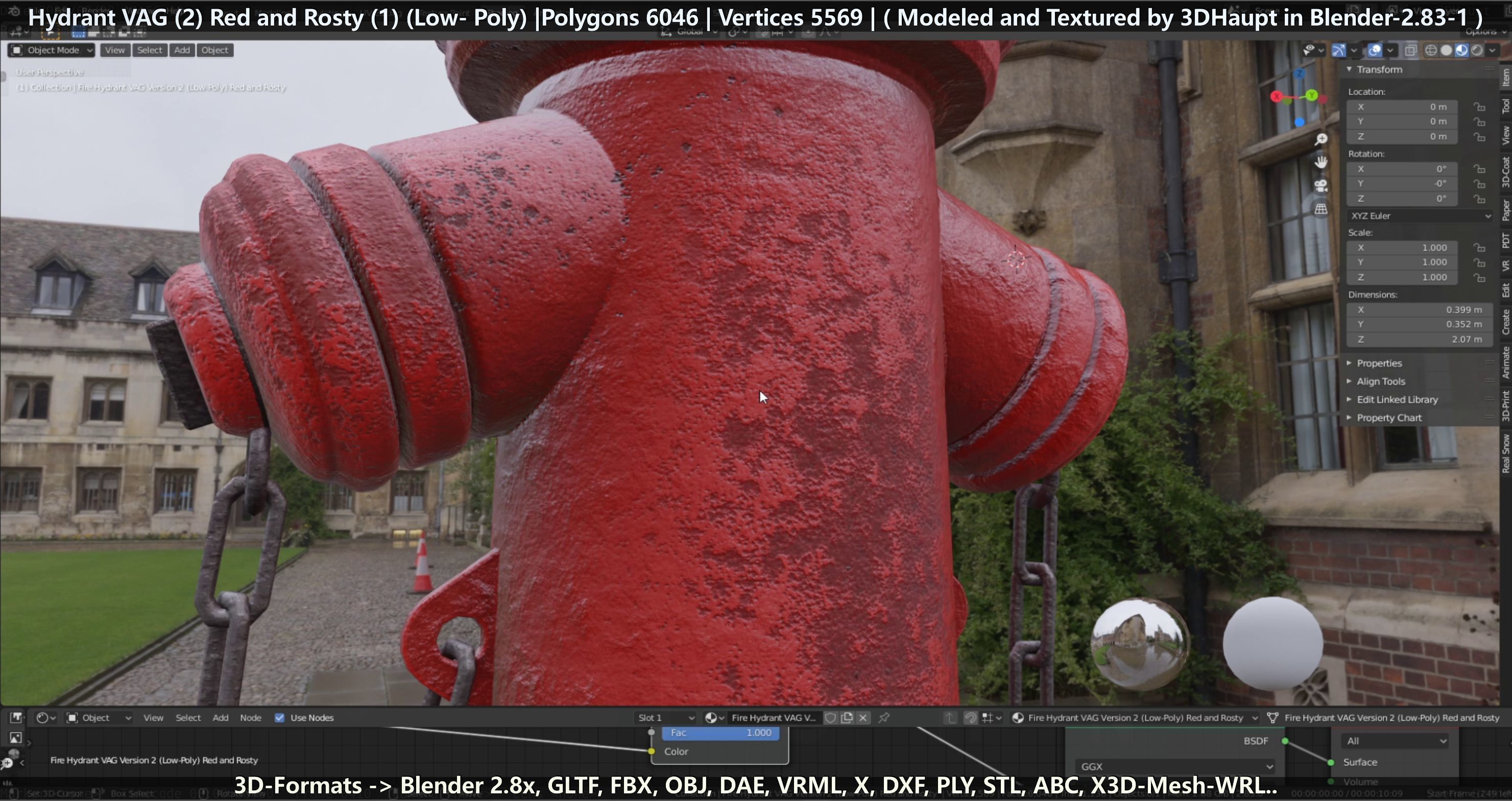 Fire Hydrant VAG 2 - Red and Rosty 1 - Low-poly 3D model_80