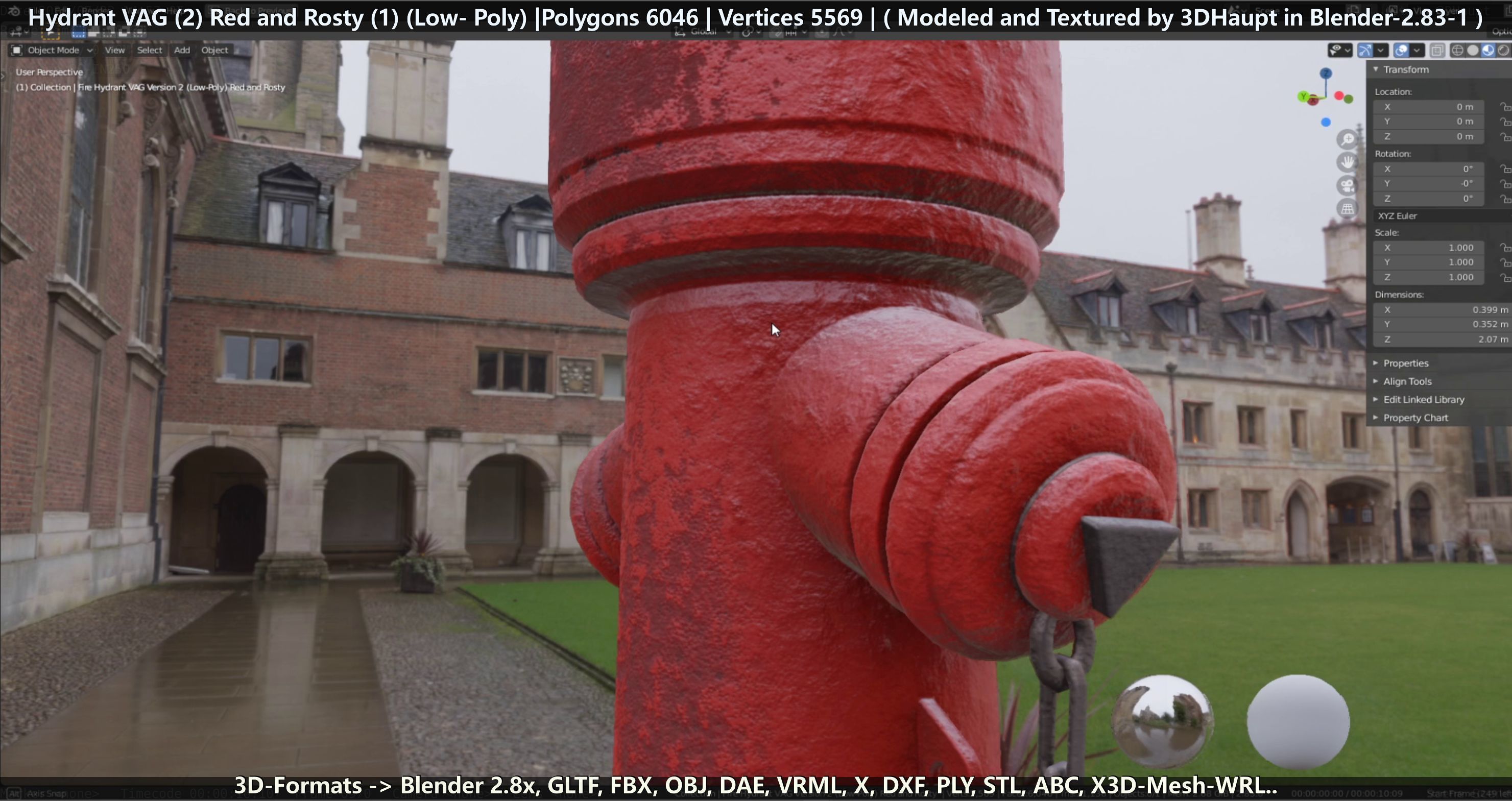 Fire Hydrant VAG 2 - Red and Rosty 1 - Low-poly 3D model_130