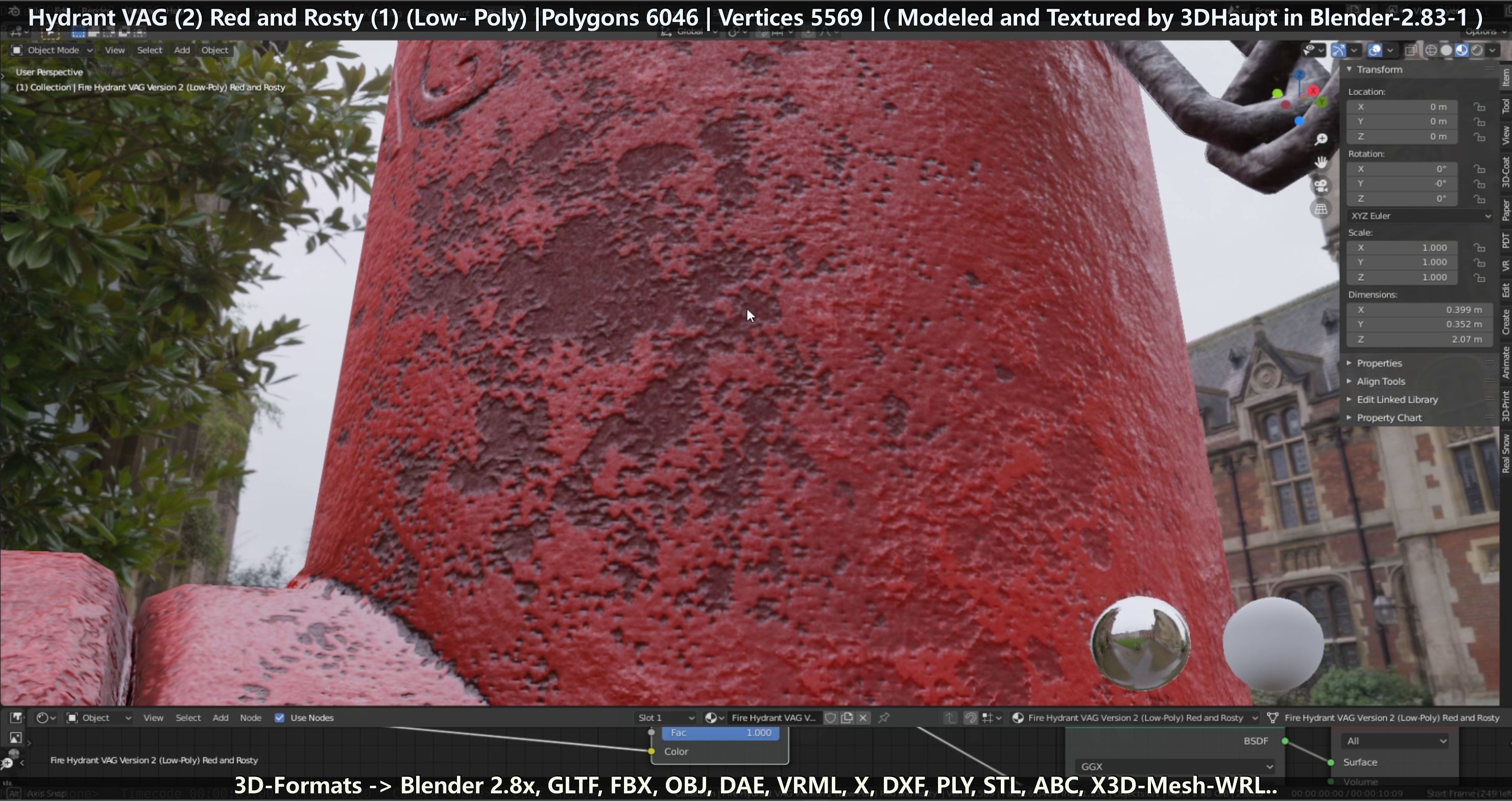 Fire Hydrant VAG 2 - Red and Rosty 1 - Low-poly 3D model_60