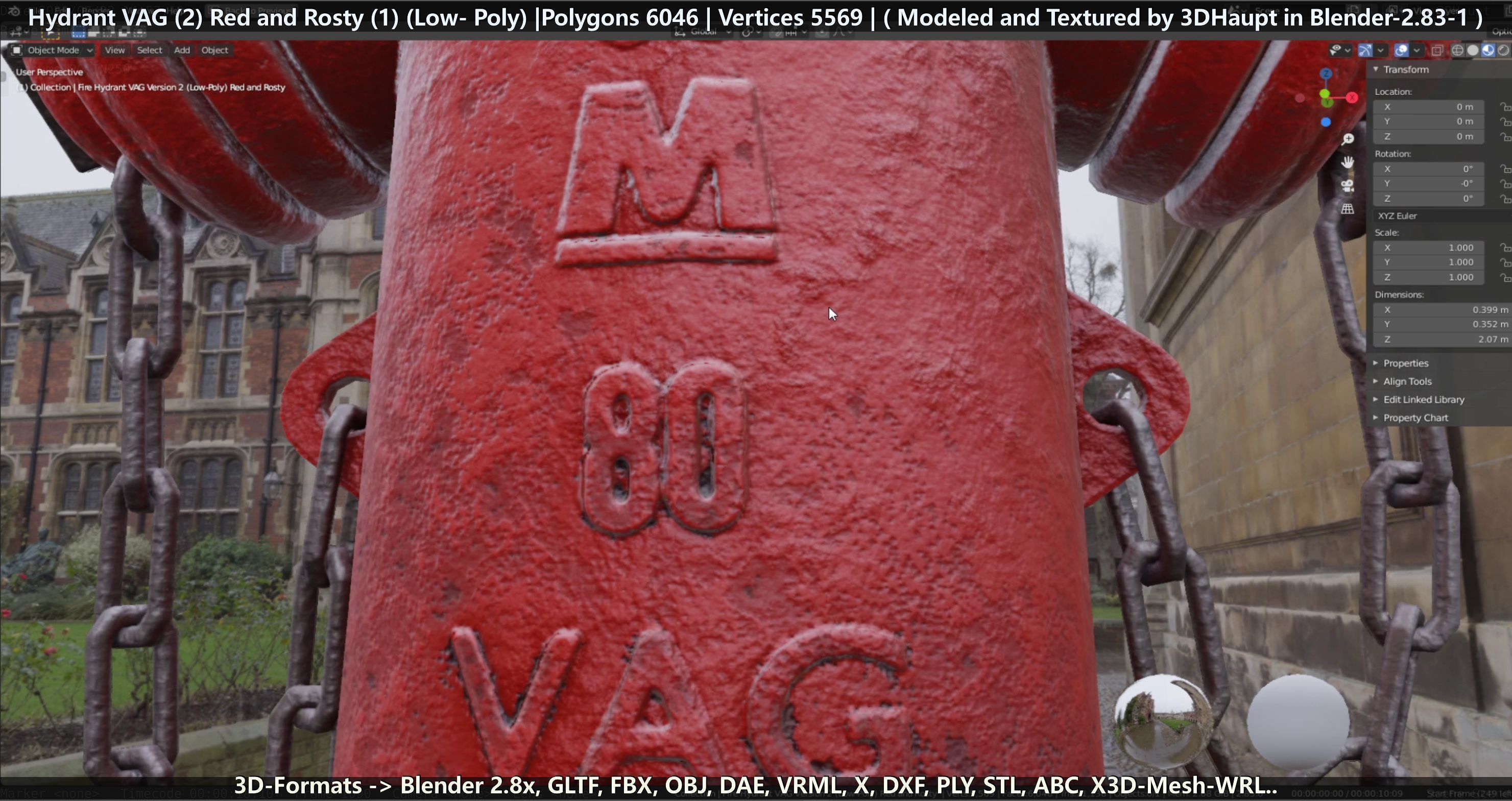 Fire Hydrant VAG 2 - Red and Rosty 1 - Low-poly 3D model_138