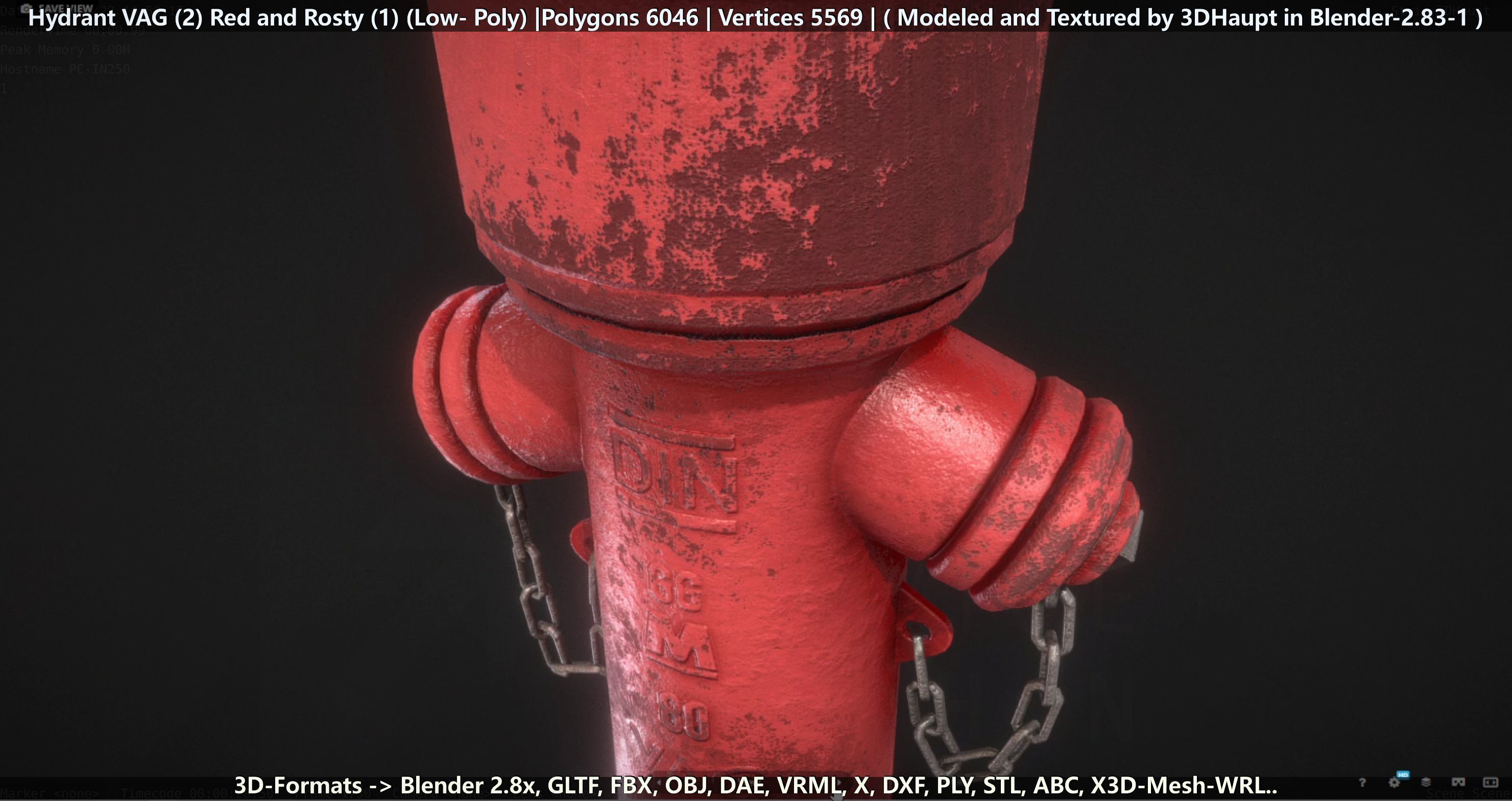 Fire Hydrant VAG 2 - Red and Rosty 1 - Low-poly 3D model_40