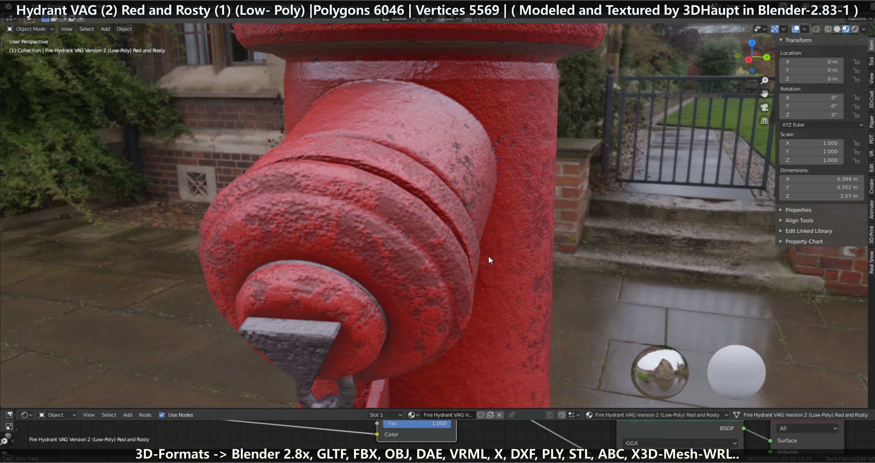 Fire Hydrant VAG 2 - Red and Rosty 1 - Low-poly 3D model_64