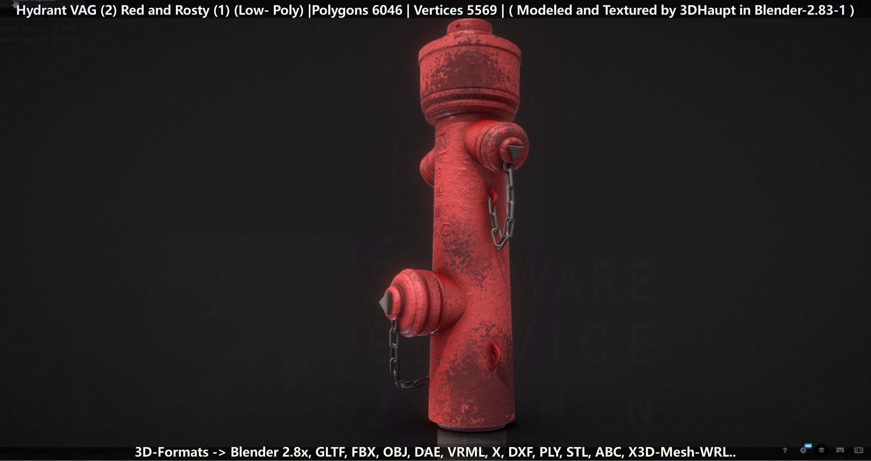 Fire Hydrant VAG 2 - Red and Rosty 1 - Low-poly 3D model_49