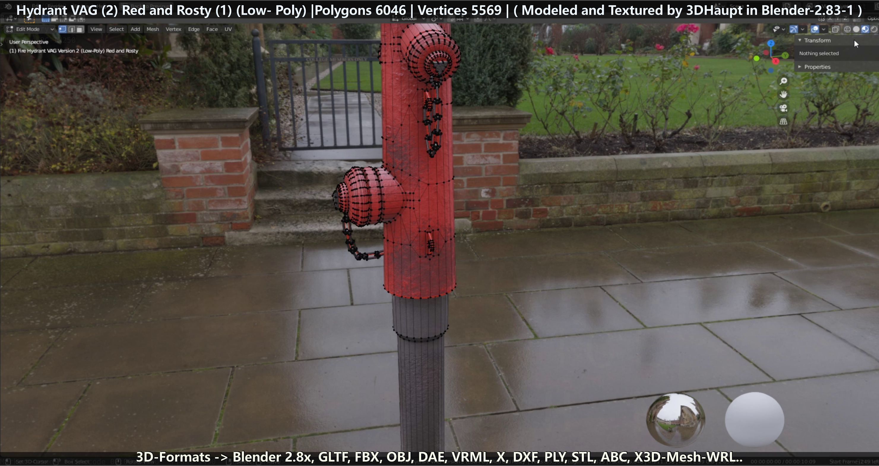 Fire Hydrant VAG 2 - Red and Rosty 1 - Low-poly 3D model_34