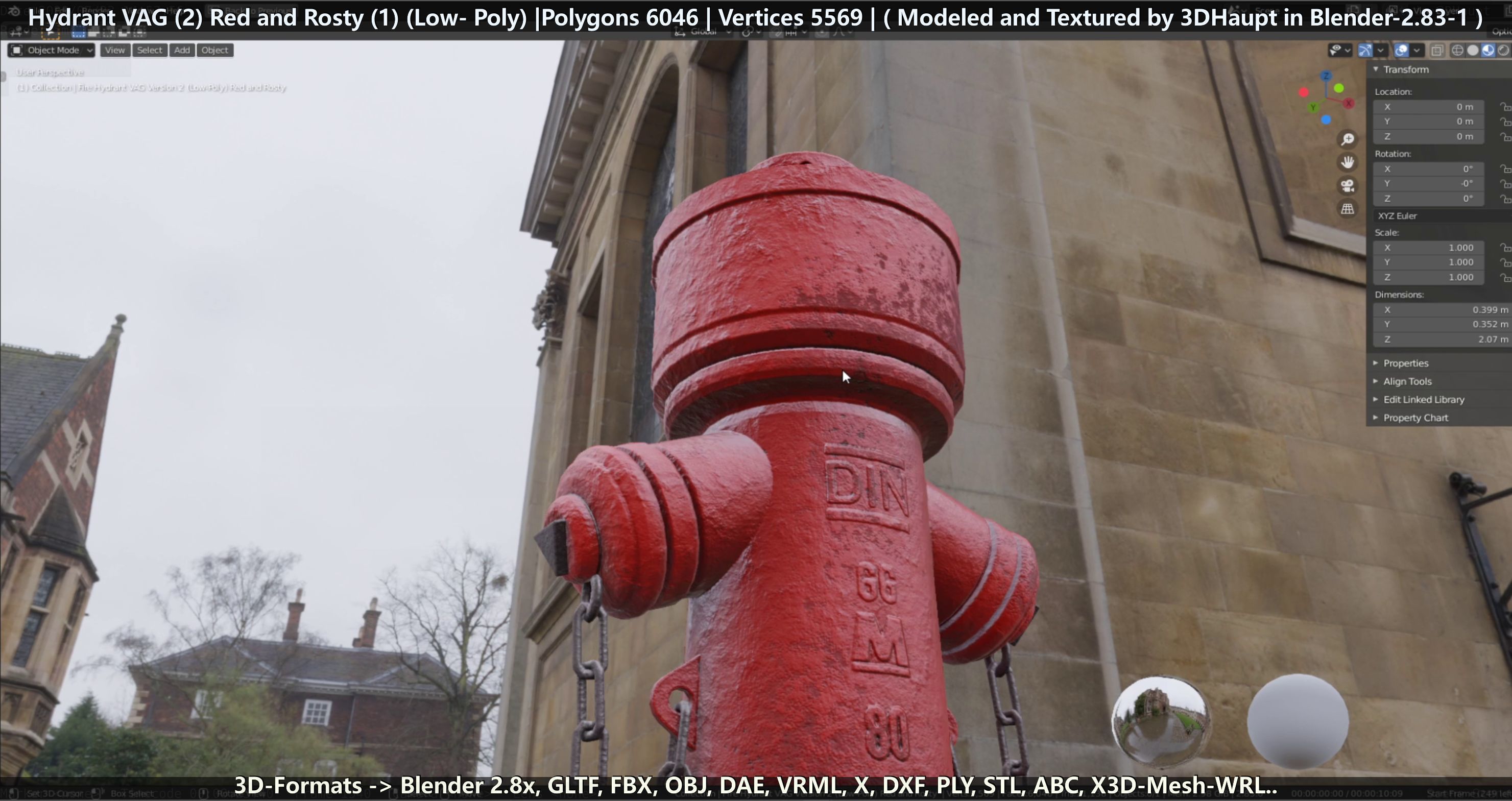 Fire Hydrant VAG 2 - Red and Rosty 1 - Low-poly 3D model_35