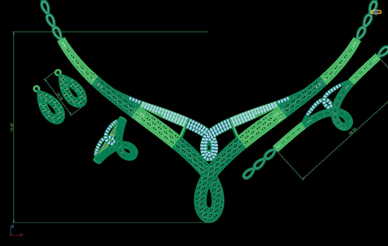 S12- Diamond necklace earring ring bracelet gold set  3D print model_4