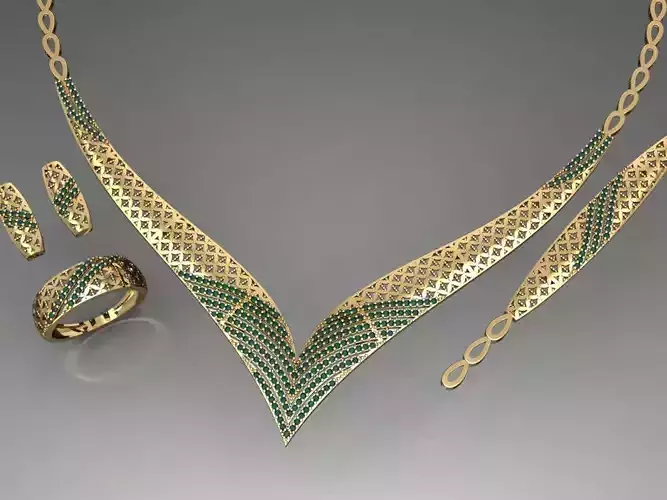 S14- Diamond necklace earring ring bracelet gold set 