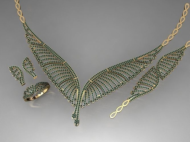 S15- Diamond necklace earring ring bracelet gold set  3D print model