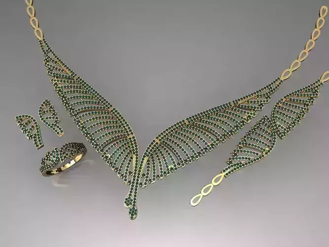 S15- Diamond necklace earring ring bracelet gold set  3D print model