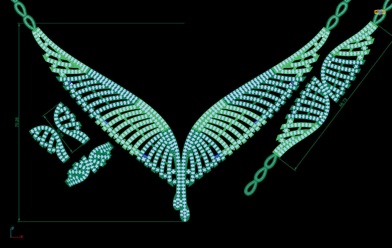 S15- Diamond necklace earring ring bracelet gold set  3D print model_6