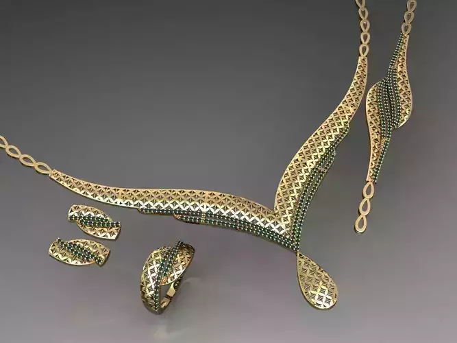 S16- Diamond necklace earring ring bracelet gold set 