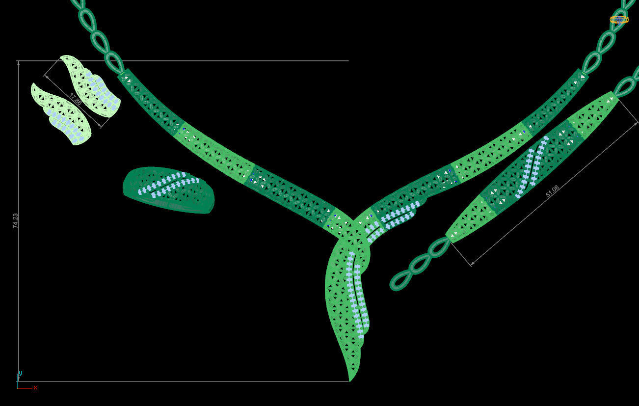 S18- Diamond necklace earring ring bracelet gold set  3D print model_4