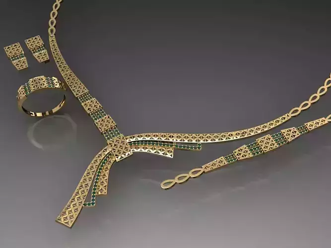 S19- Diamond necklace earring ring bracelet gold set 