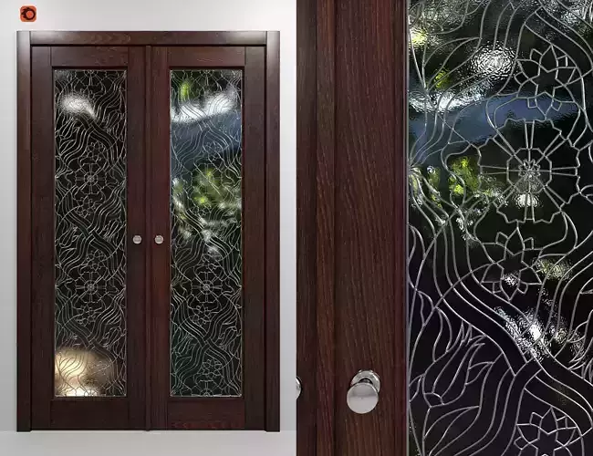 Stained glass interior double doors set 3D model