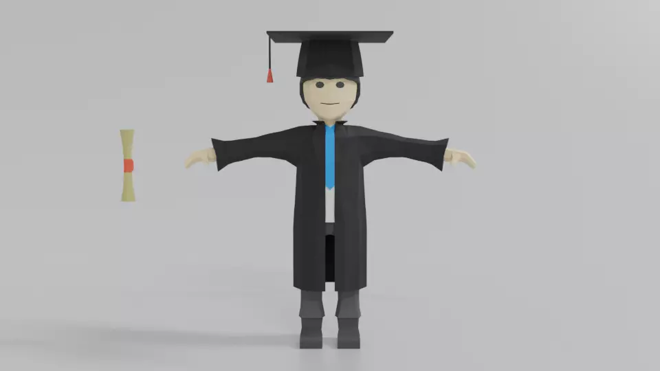 Low Poly Cartoon Graduation Guy Low-poly 3D model