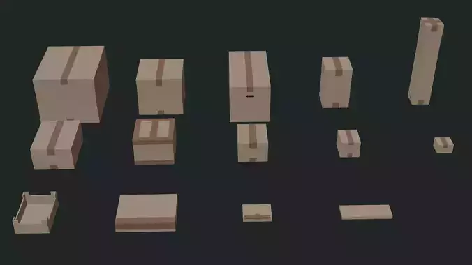 Low Poly Cardboard Box Pack Low-poly 3D model