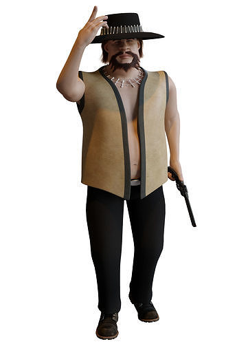 Cowboy man in outfit holding gun Low-poly 3D model