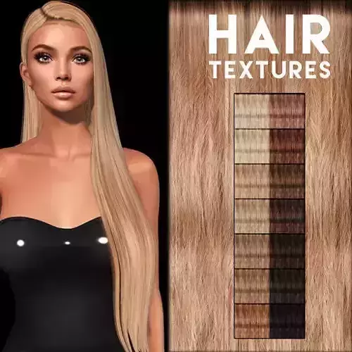 14 realistic straight hair textures for 3D models Texture