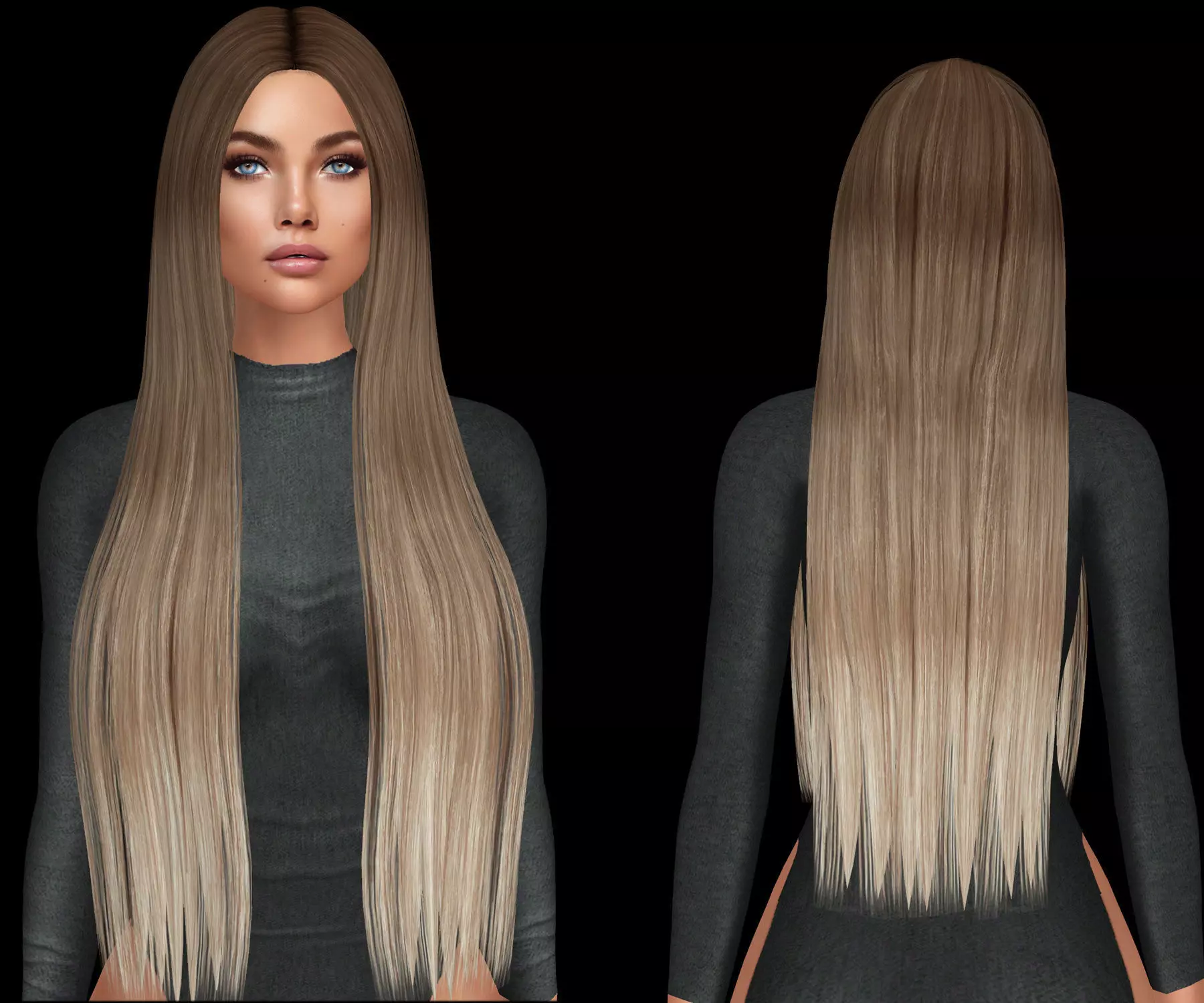 Female hair mesh 3D Low-poly 3D model_0