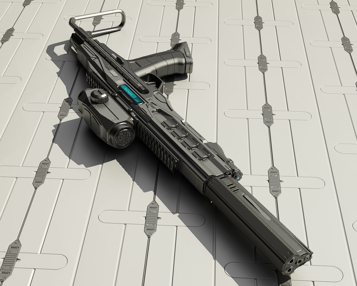 IT-PDW futuristic gun on table 3D model_1